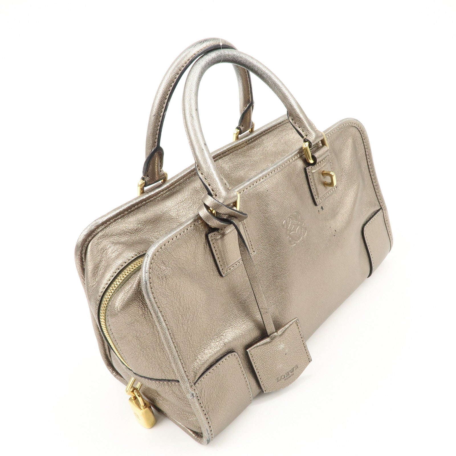 LOEWE Anagram Leather Amazona 28 Hand Bag Champagne gold Used