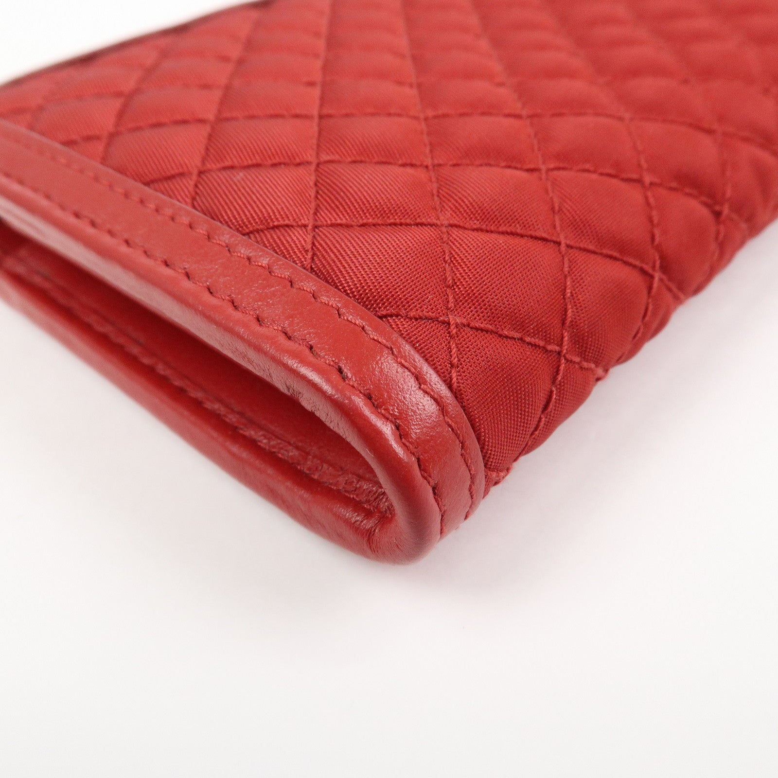 PRADA Nylon Leather L Fastener Zippy Long Wallet Red 1ML183