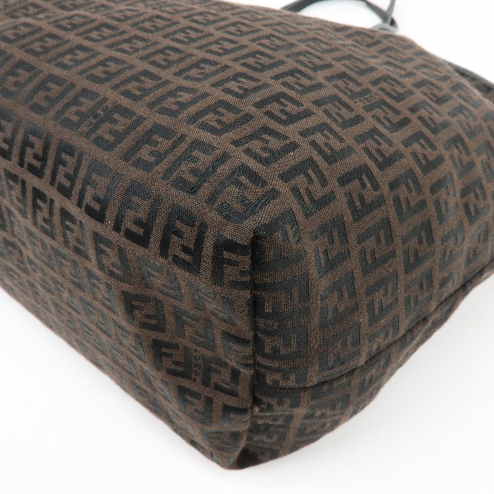 FENDI Zucchino Canvas Leather Tote Bag Shoulder Bag Brown