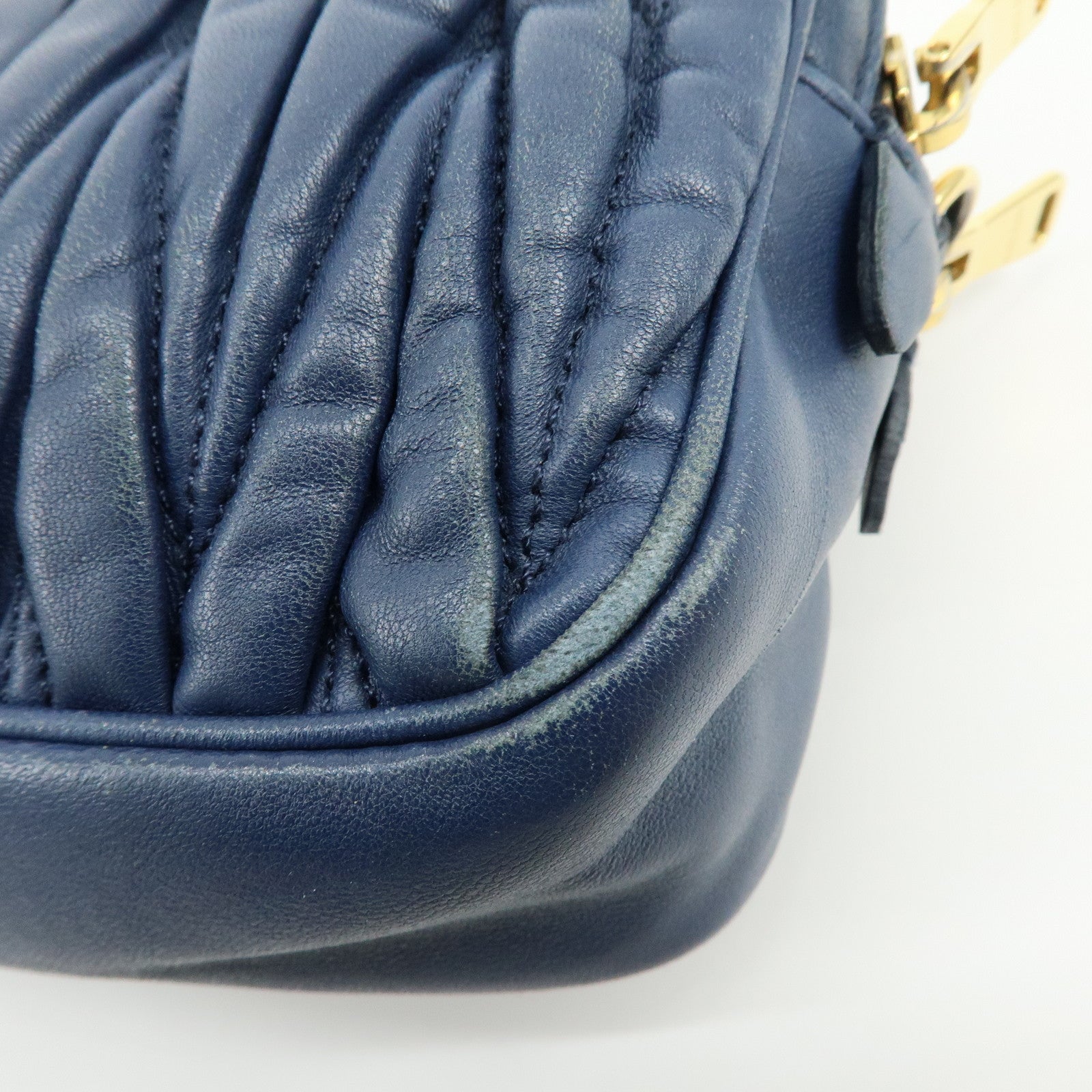 MIU MIU Matelasse Leather Gathered Shoulder Bag Crossbody Bag Navy