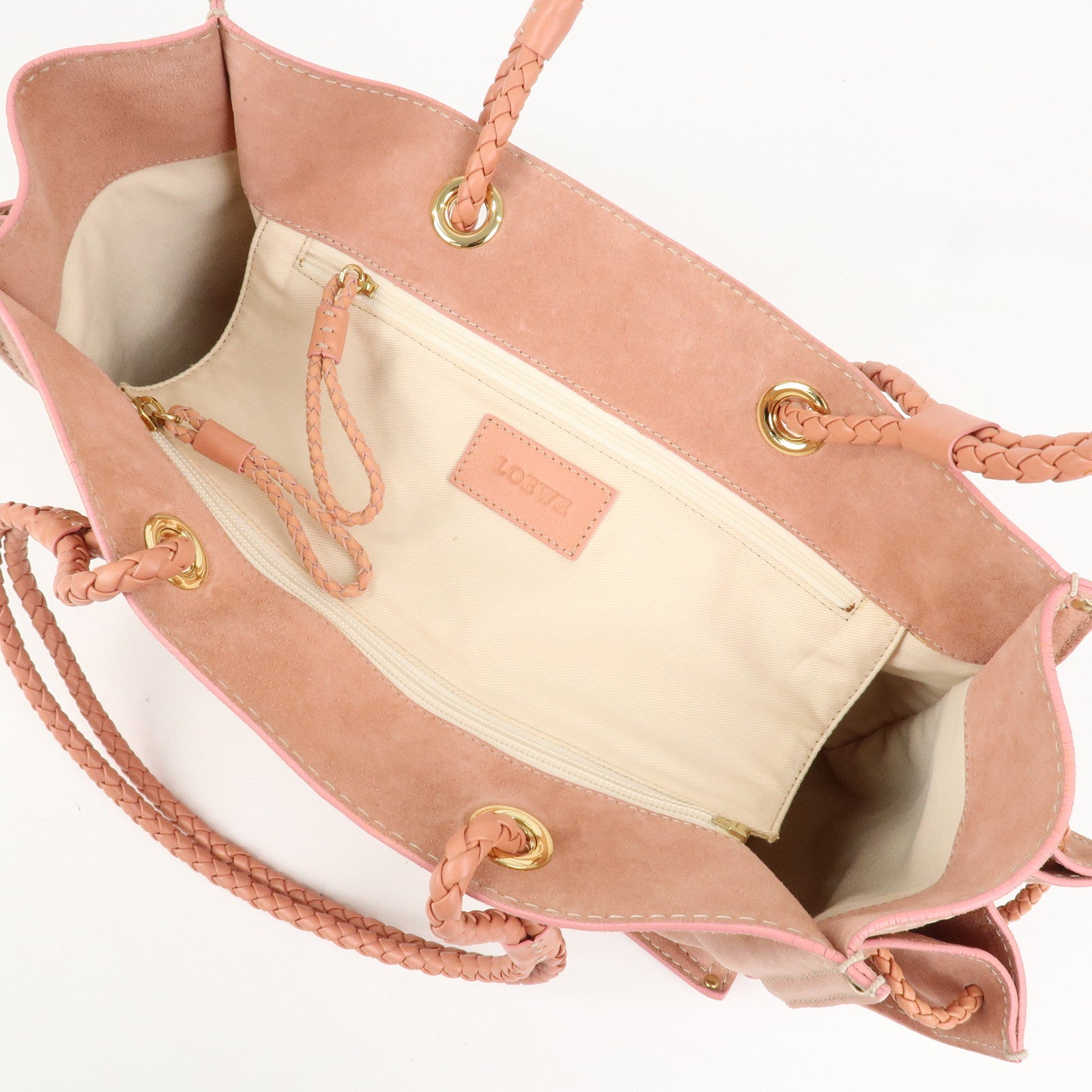 LOEWE Suede Leather Shopper Tote Bag Shoulder Bag Pink