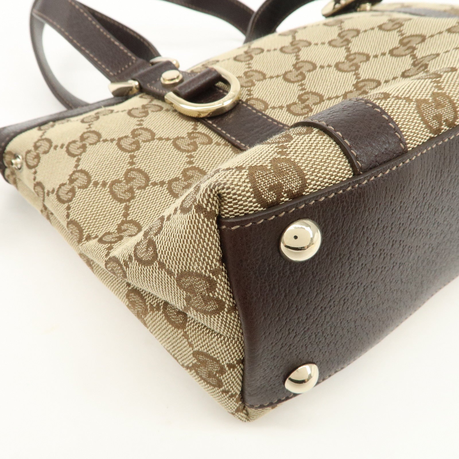 GUCCI Abbey GG Canvas Leather Tote Bag Beige Dark Brown 141471