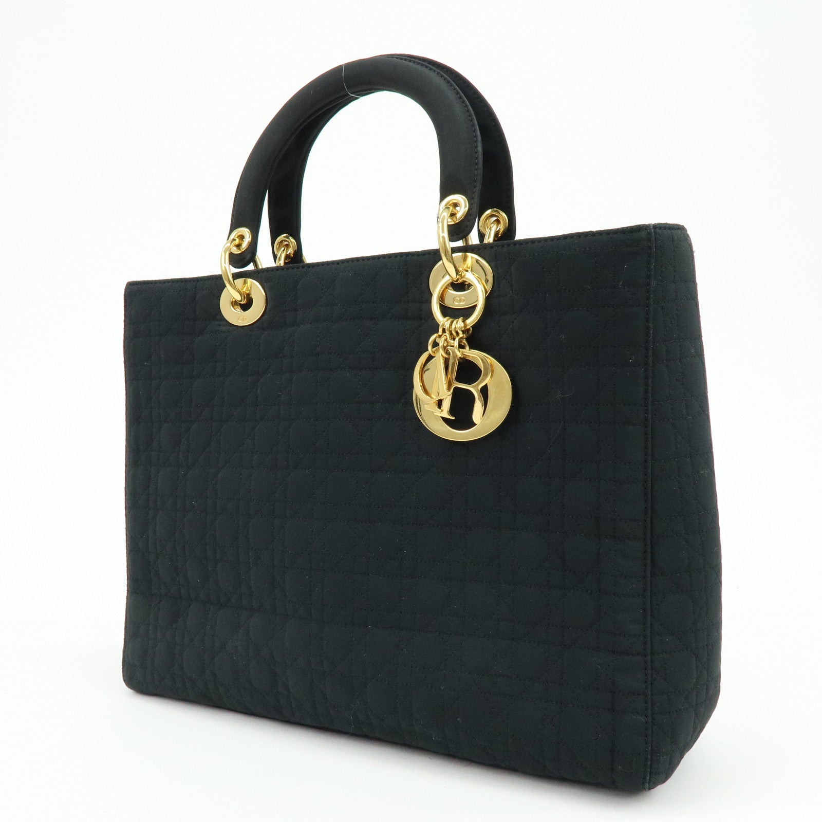 Christian Dior Lady Dior Canage Canvas Tote Bag Hand Bag Black