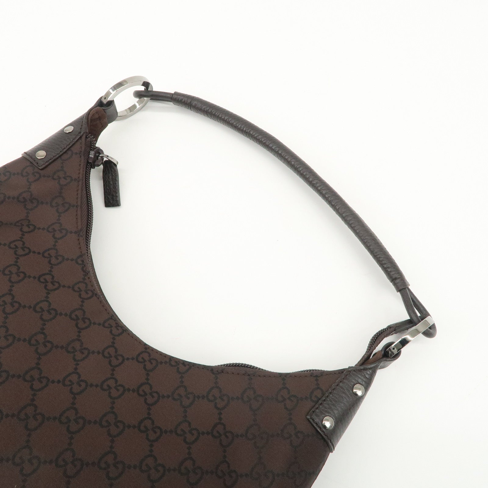 GUCCI GG Nylon Leather Shoulder Bag Hand Bag Brown 179776