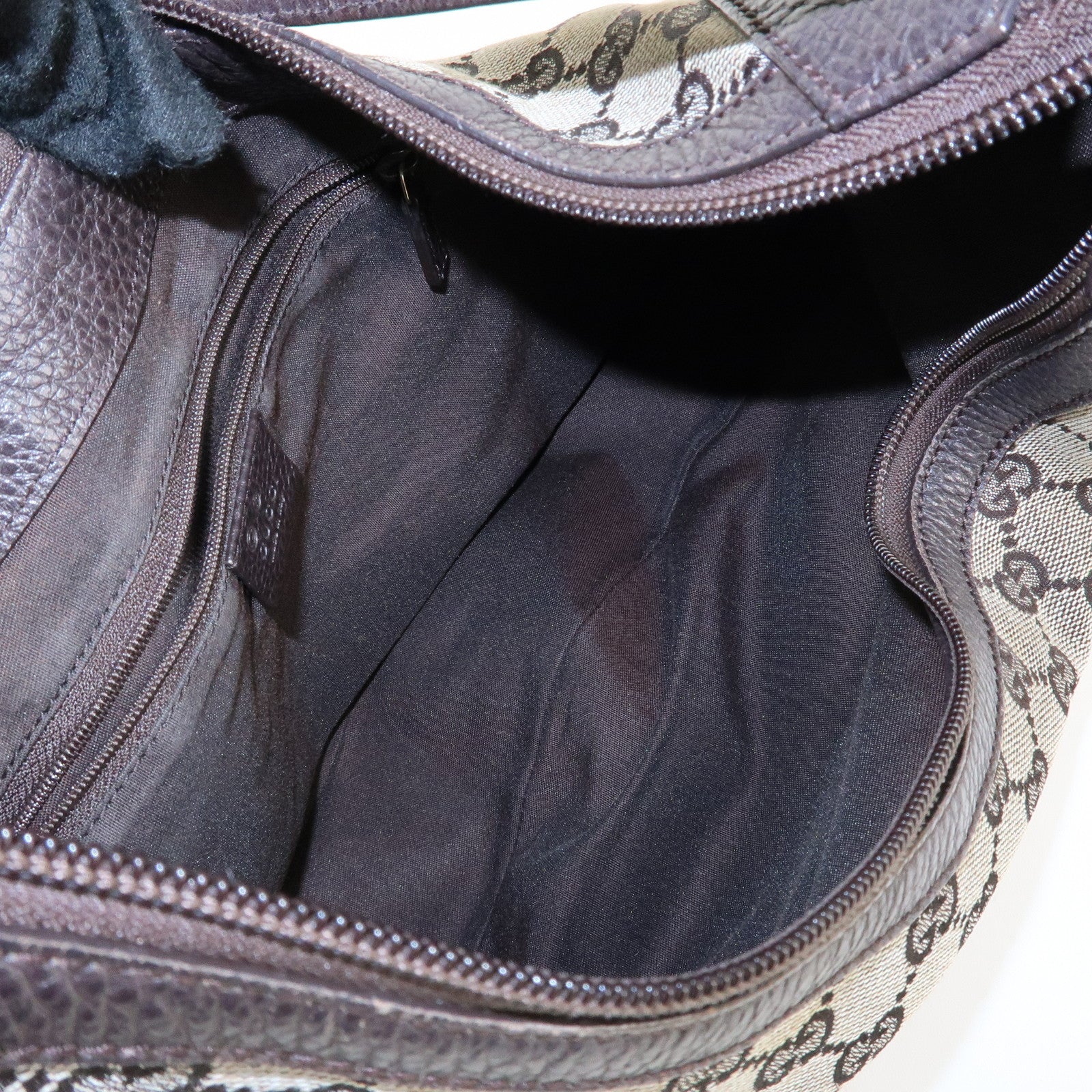 GUCCI GG Canvas Leather Shoulder Bag Hand Bag Brown 257297 Used