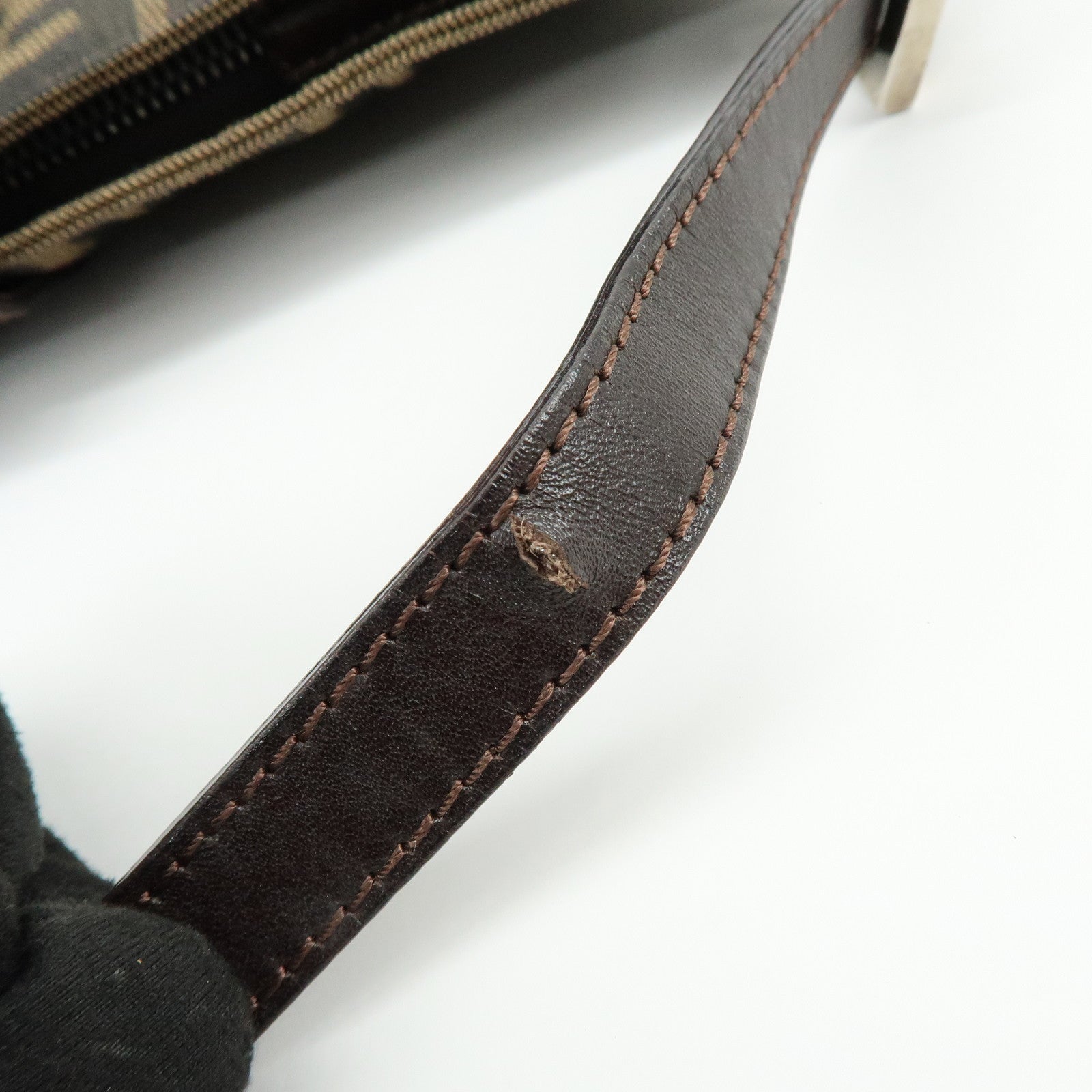 FENDI Zucca Canvas Leather Shoulder Bag Hand Bag Brown Black