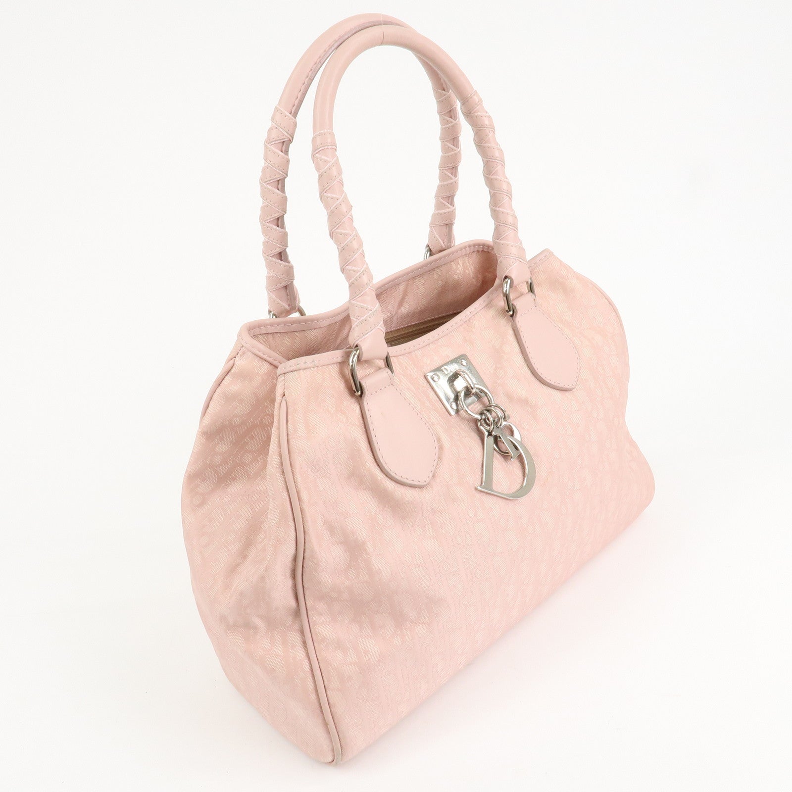 Christian Dior Trotter Leather Nylon Hand Bag Shoulder Bag Pink Used