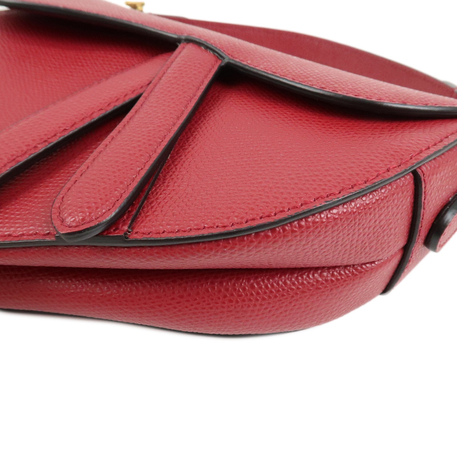 Christian Dior CD Logo Leather Saddle Bag Mini Hand Bag Red