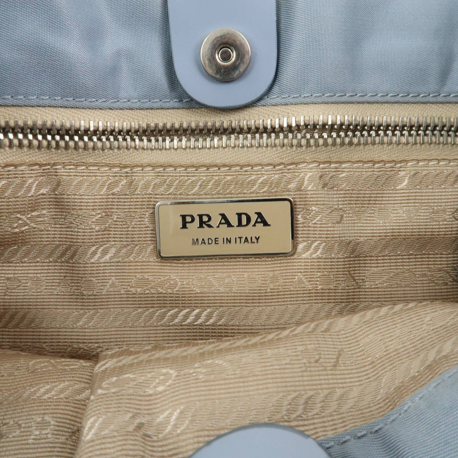 PRADA Triangle Logo Nylon Leather Hand Bag Light Blue