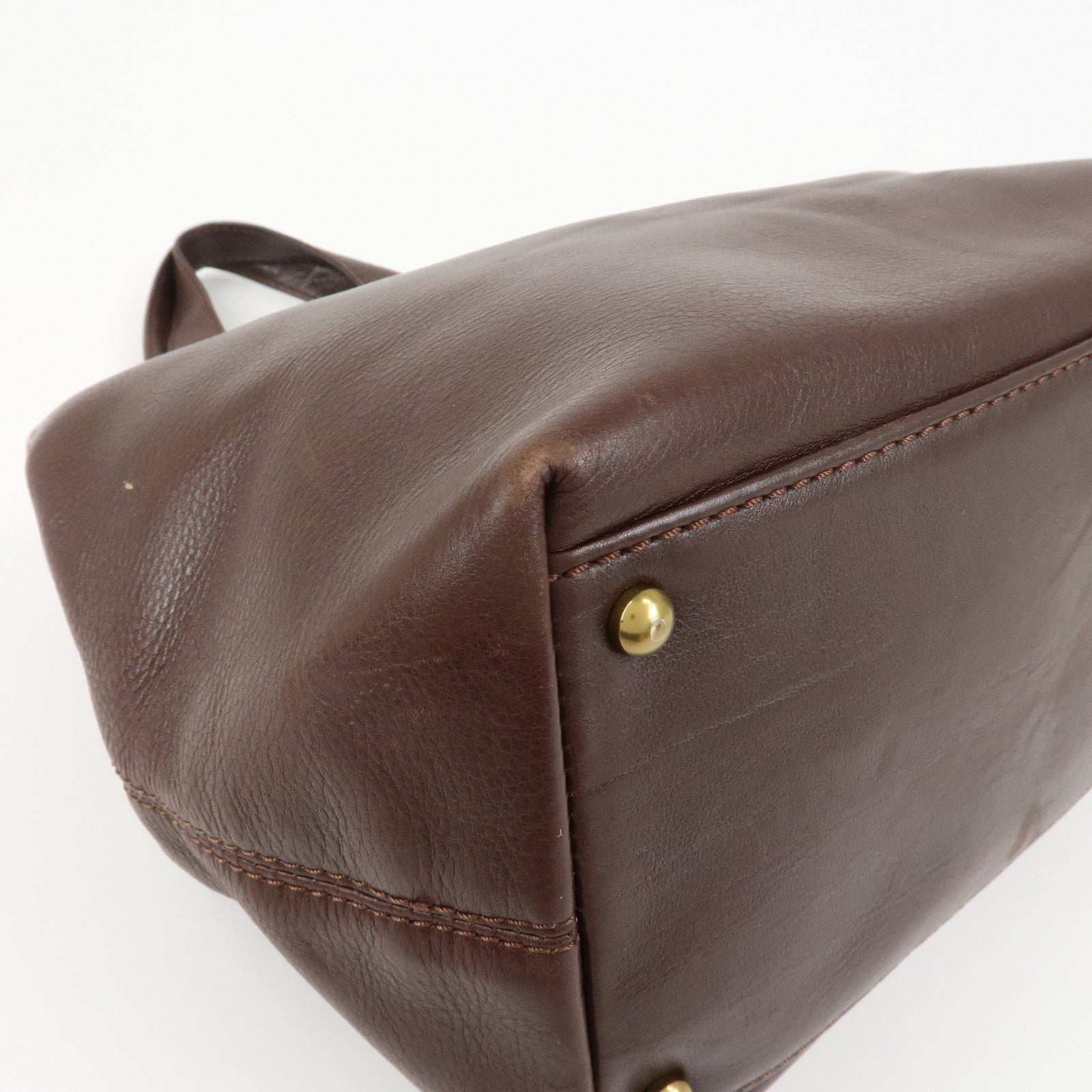 CHANEL Leather 2Way Bag Shoulder Bag Hand Bag Brown Gold