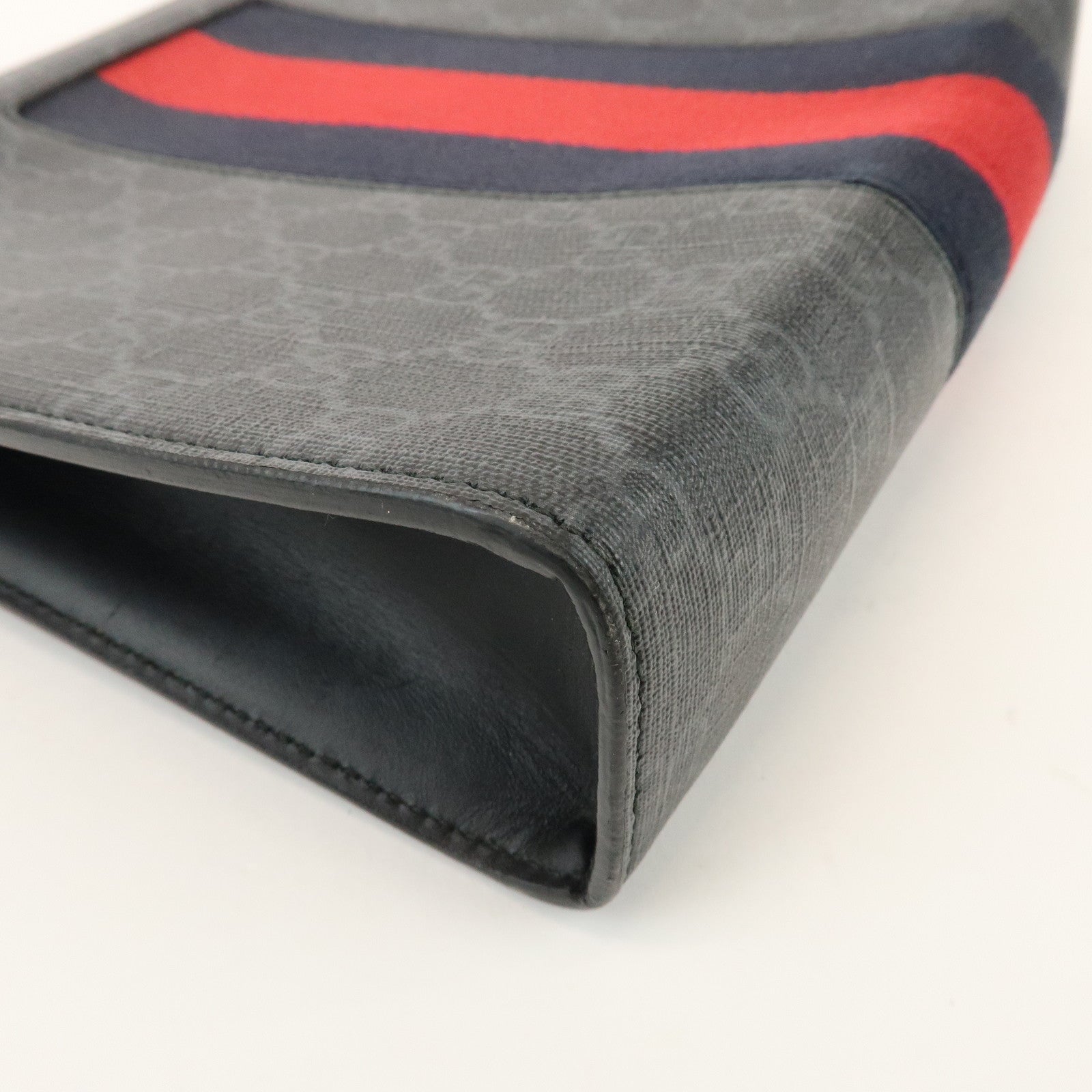 GUCCI Sherry GG Supreme Leather Clutch Bag Pouch Black Red 475316