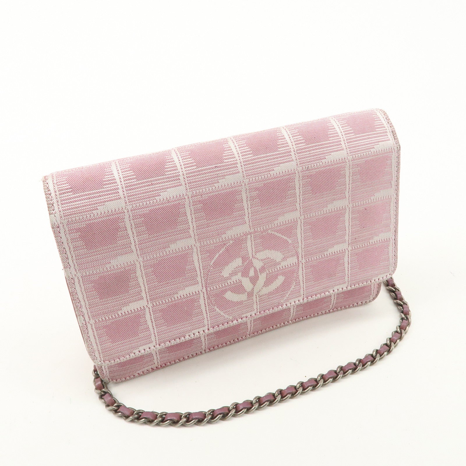 CHANEL New Travel Line Nylon Jacquard Chain Wallet Shoulder Bag 6535288 Used