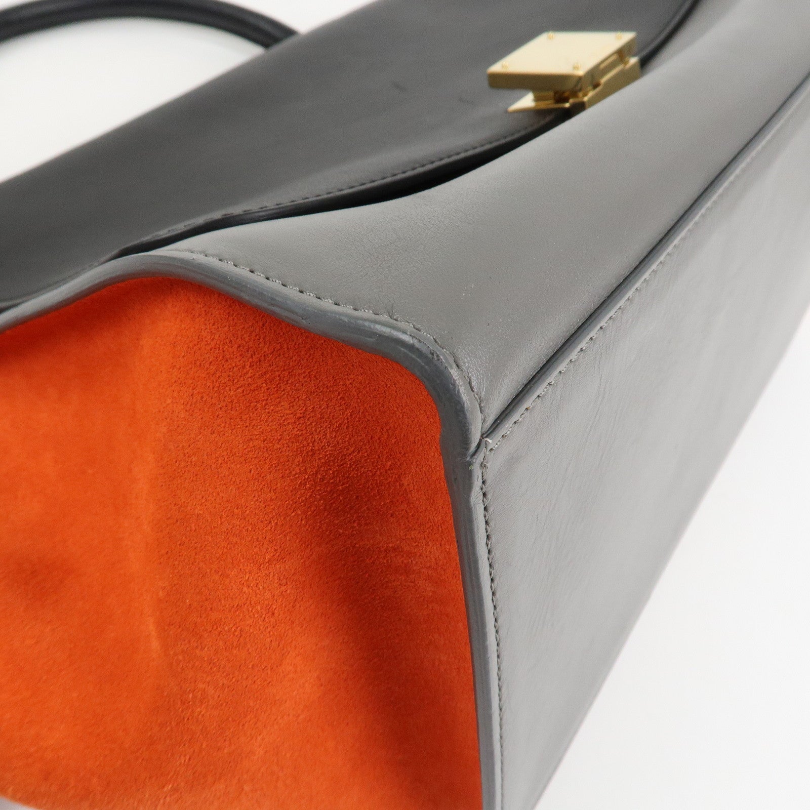 CELINE Trapeze Leather Suede 2Way Hand Shoulder Bag Black Orange