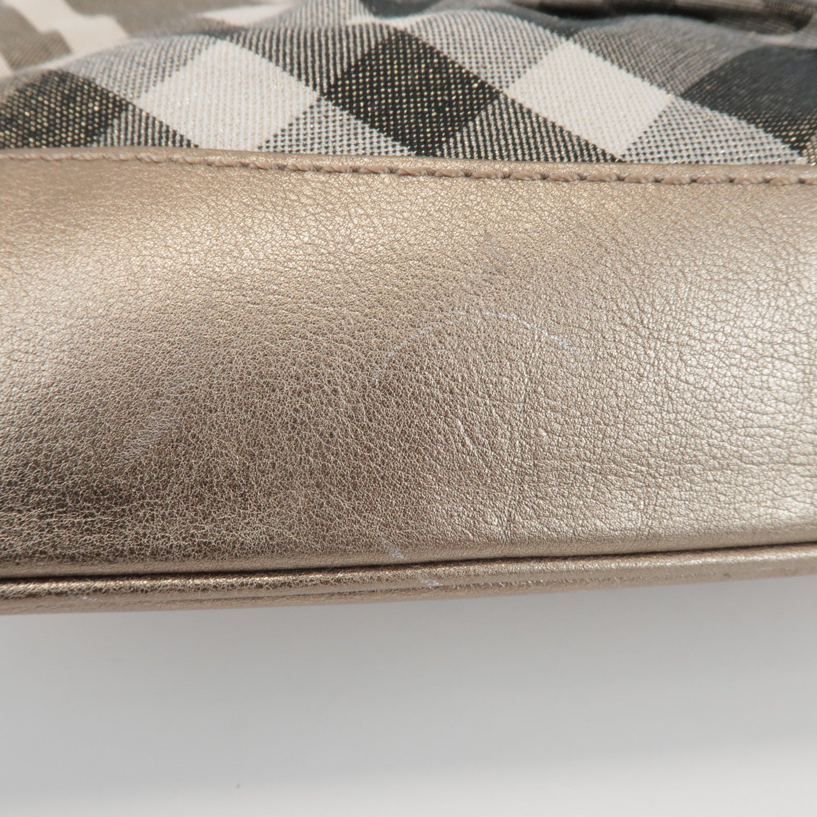 BURBERRY Canvas Leather Plaid Shoulder Bag Crossbody Bag Gold