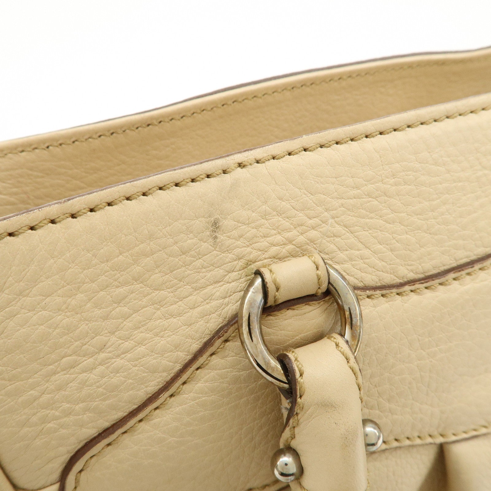 Ferragamo Gancini Leather 2Way Bag Hand Bag Shoulder Bag Beige