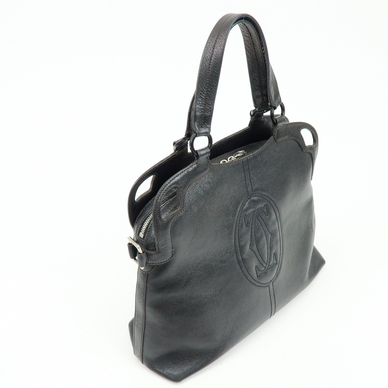 Cartier Marcello de Cartier Leather 2Way Shoulder Hand Bag Black