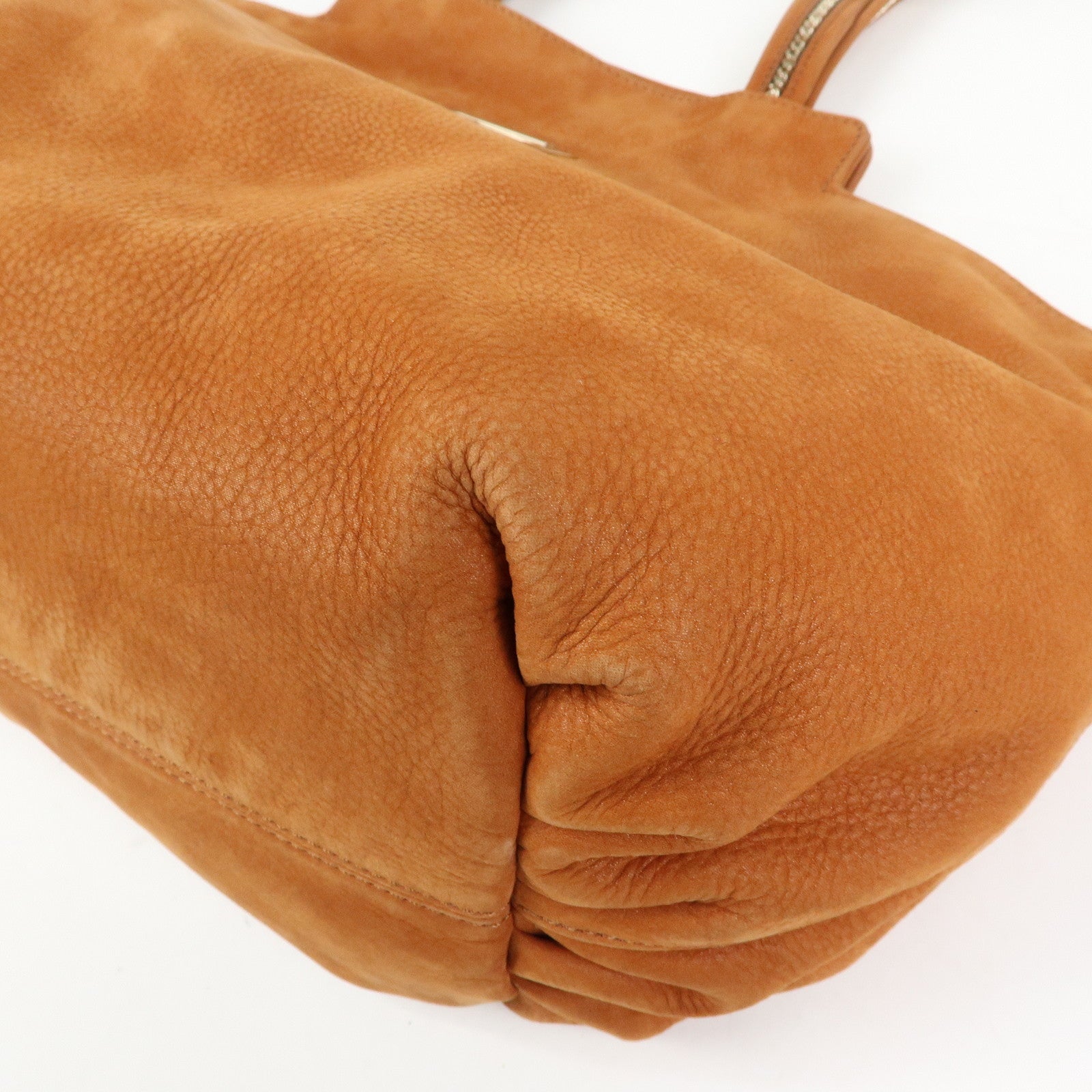 FENDI Leather LAMPO Tote Bag Shoulder Bag Camel Brown 8BR636