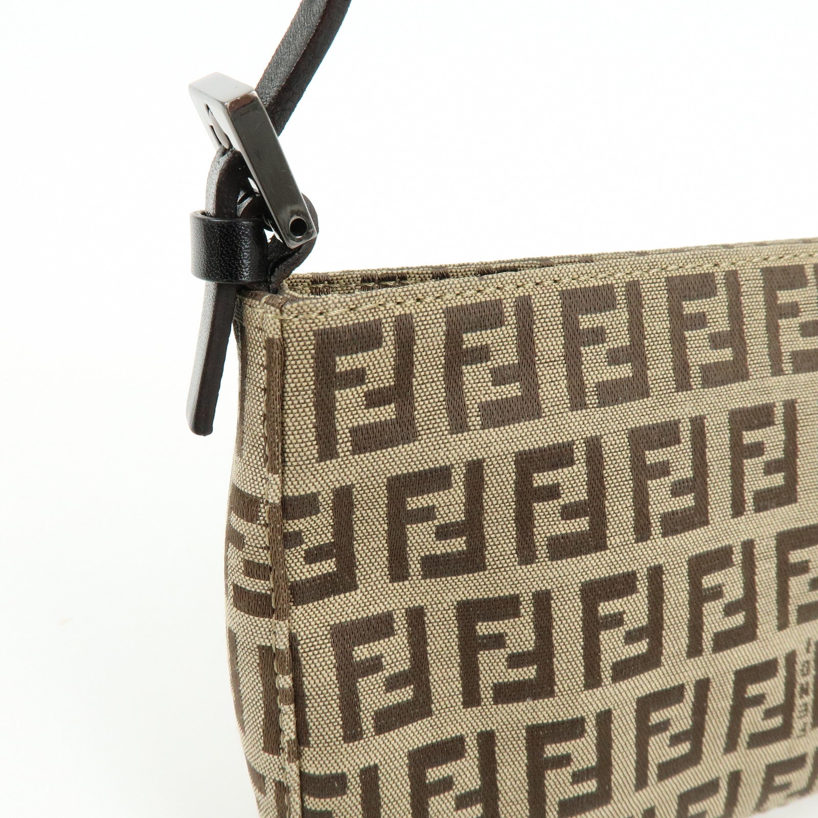 FENDI Zucchino Canvas Leather Hand Bag Brown Beige 8BR041