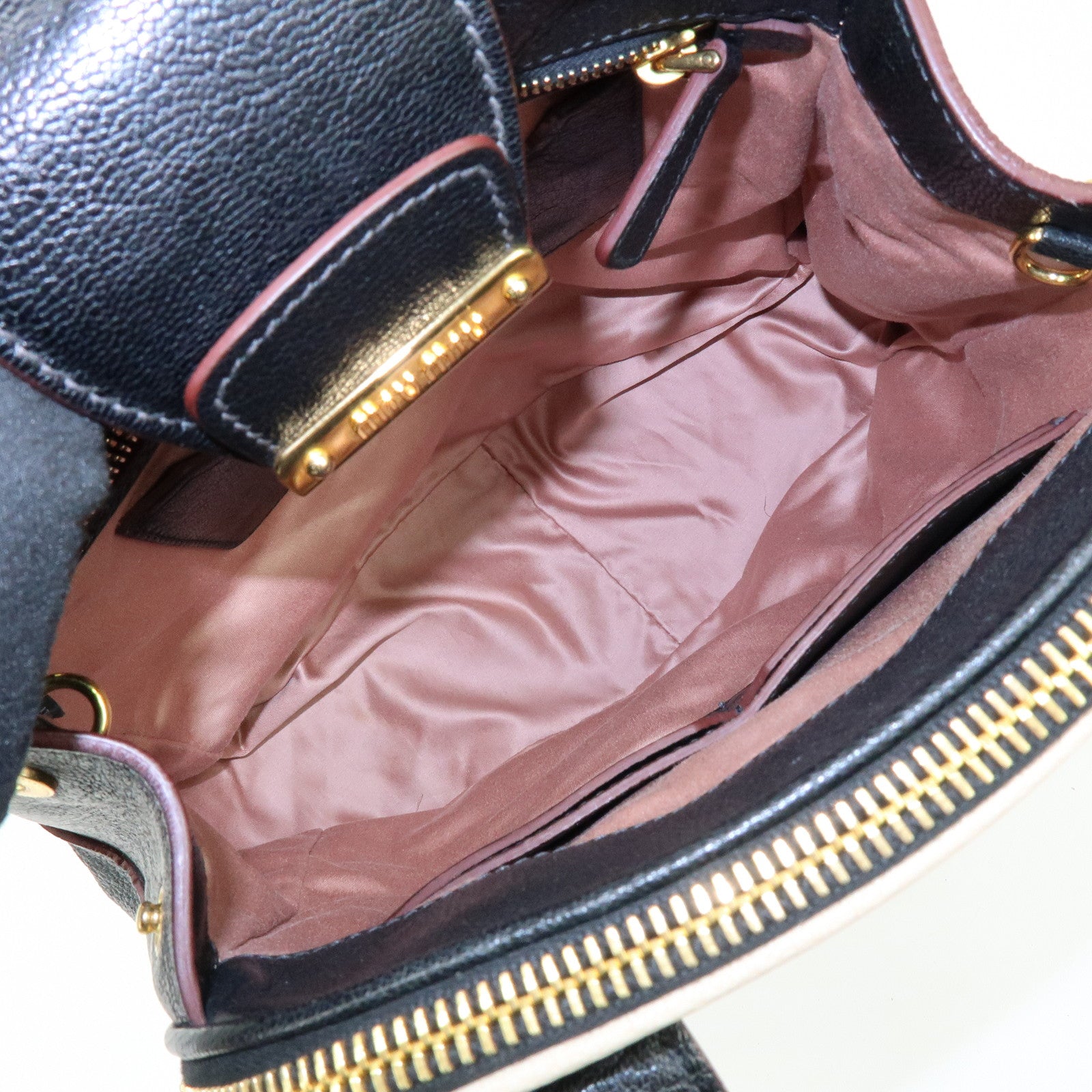 MIU MIU Logo Madras Leather 2Way Bag Hand Bag Shoulder Bag Black