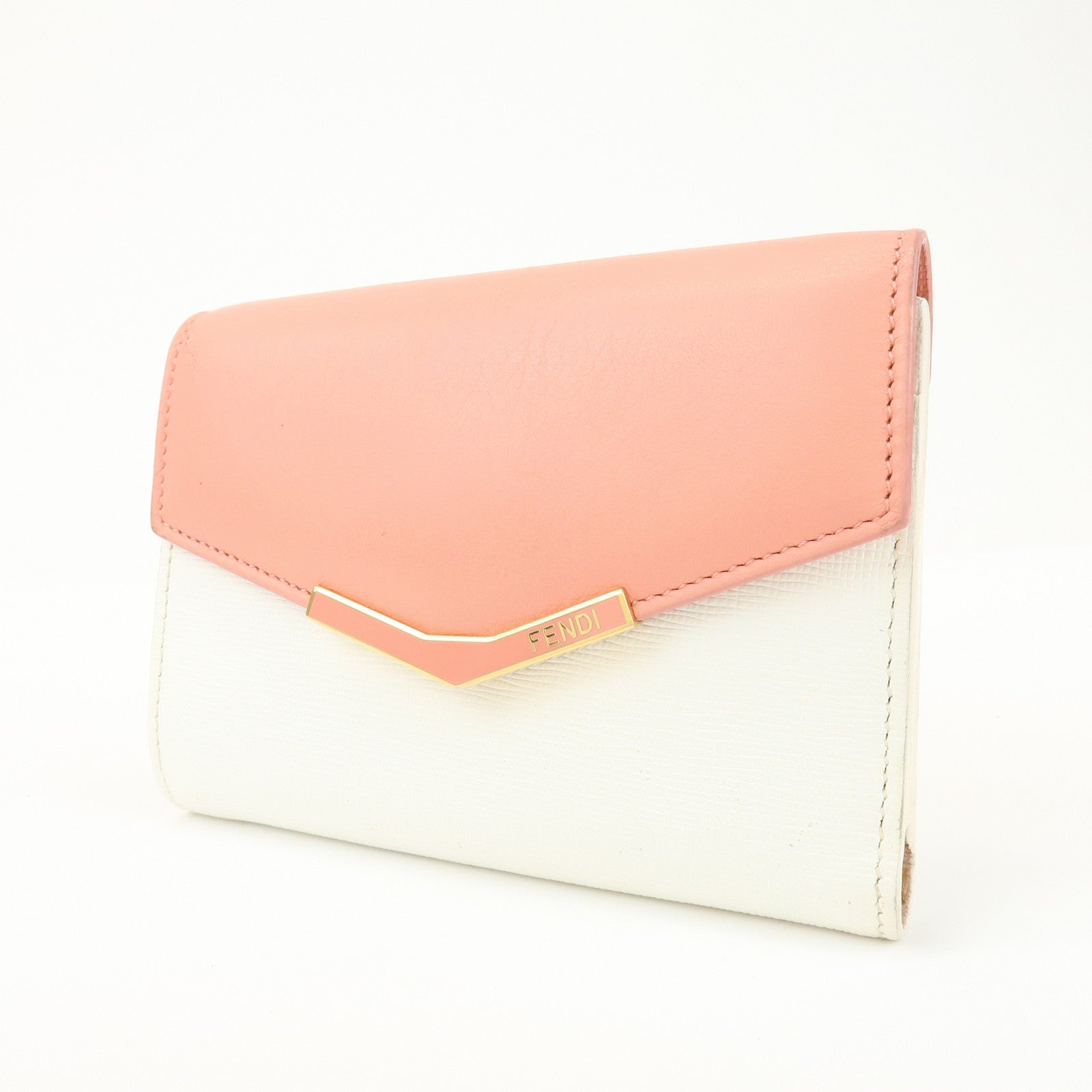 FENDI Leather Bicolor Bi-fold Compact Wallet White LightPink 8M0352