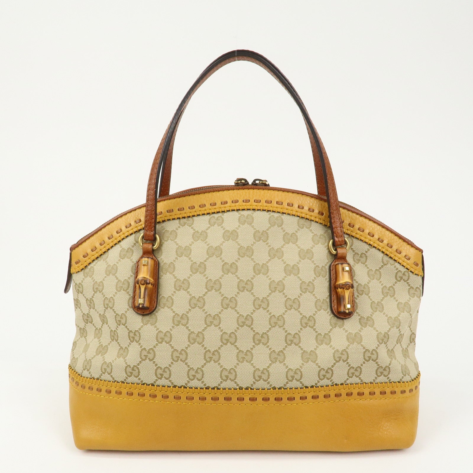 GUCCI Bamboo GG Canvas Leather Crafty Tote Bag Brown 339002