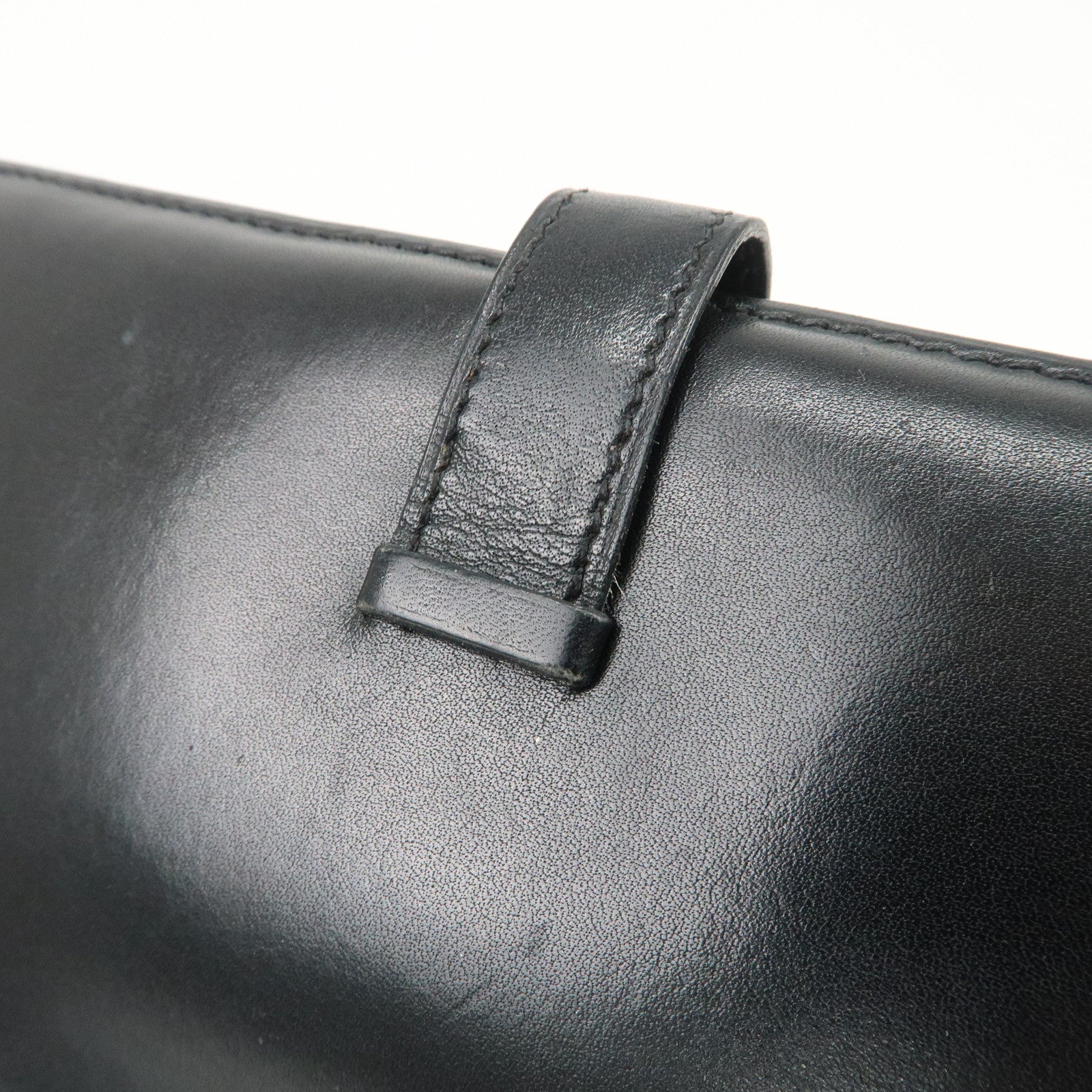 HERMES Box Calf Leather Beant Classic Long Wallet Black