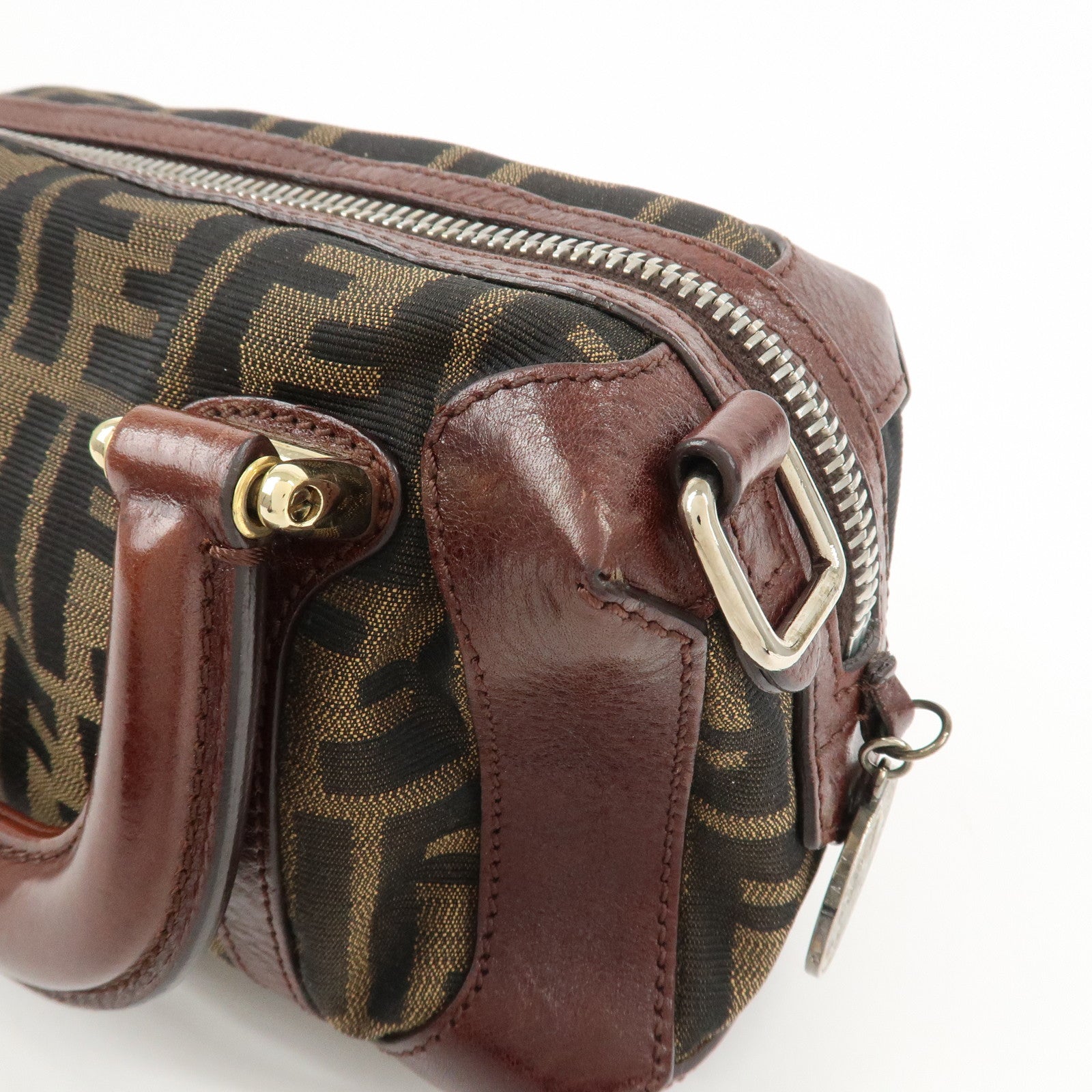 FENDI Zucca Canvas Leather 2Way Bag Mini Boston Bag Hand Bag 8BL084