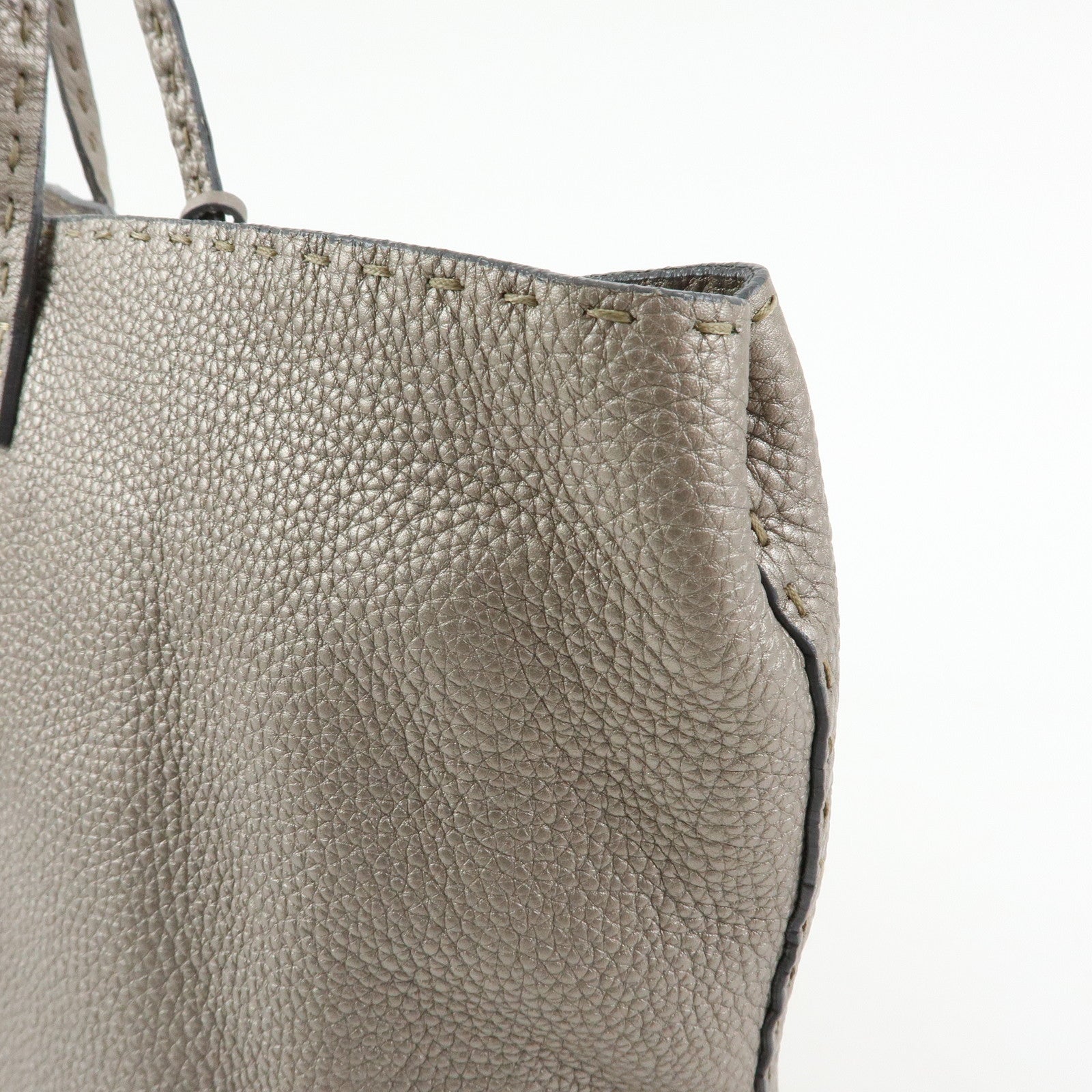 FENDI Selleria Leather Tote Bag Shoulder Bag Silver 8BH126