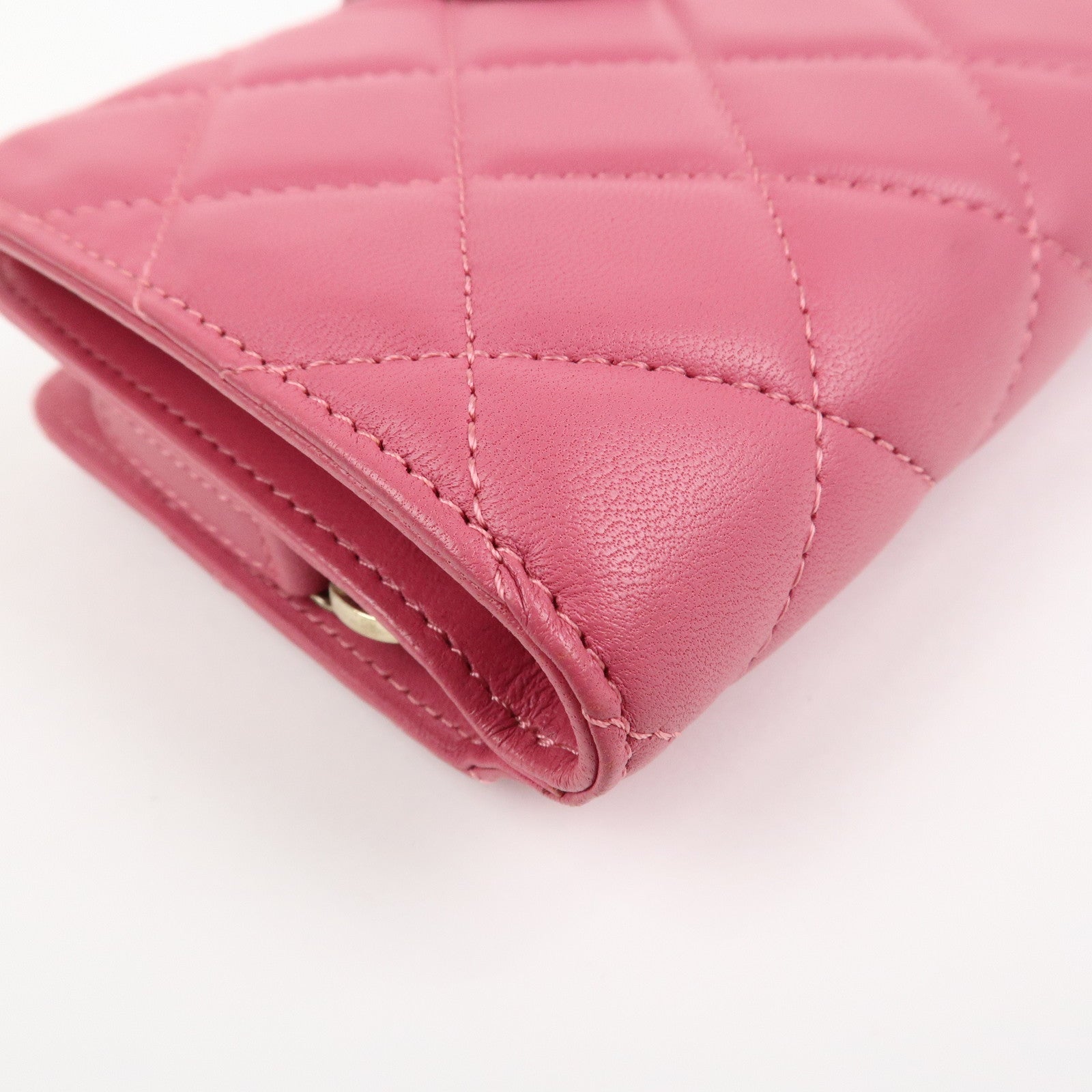 CHANEL Matelasse Lamb Skin Bi-fold Wallet Purse Pink