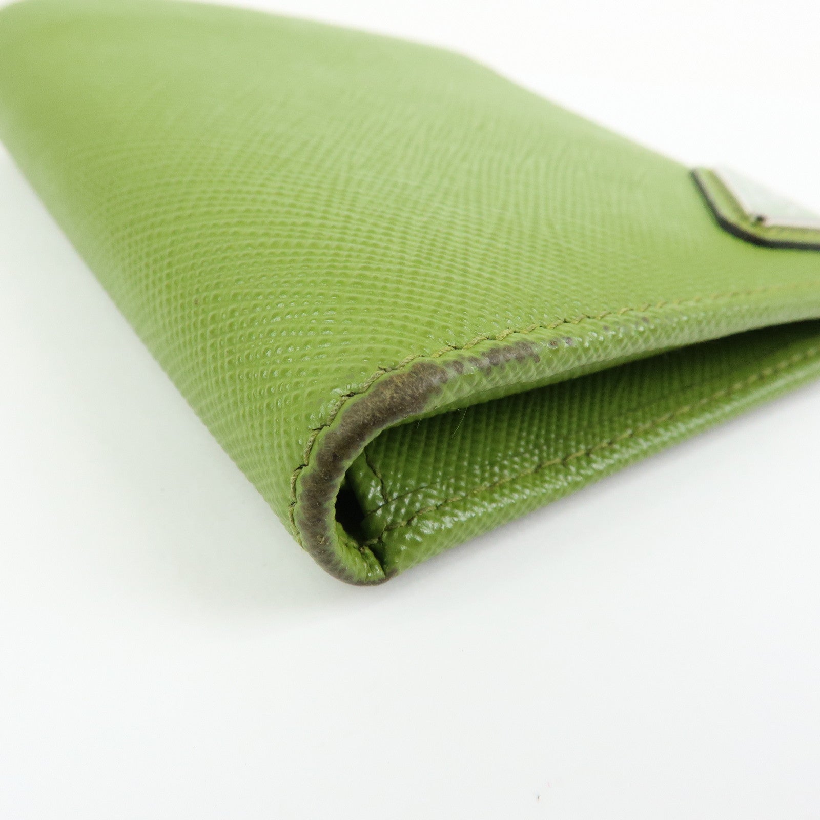 PRADA Triangle Logo Saffiano Leather Compact Wallet Light Green