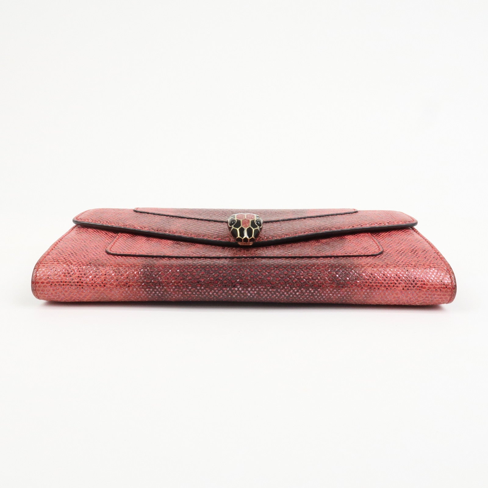 BVLGARI Serpenti Chain Strap Long Wallet Python Embossed Pink