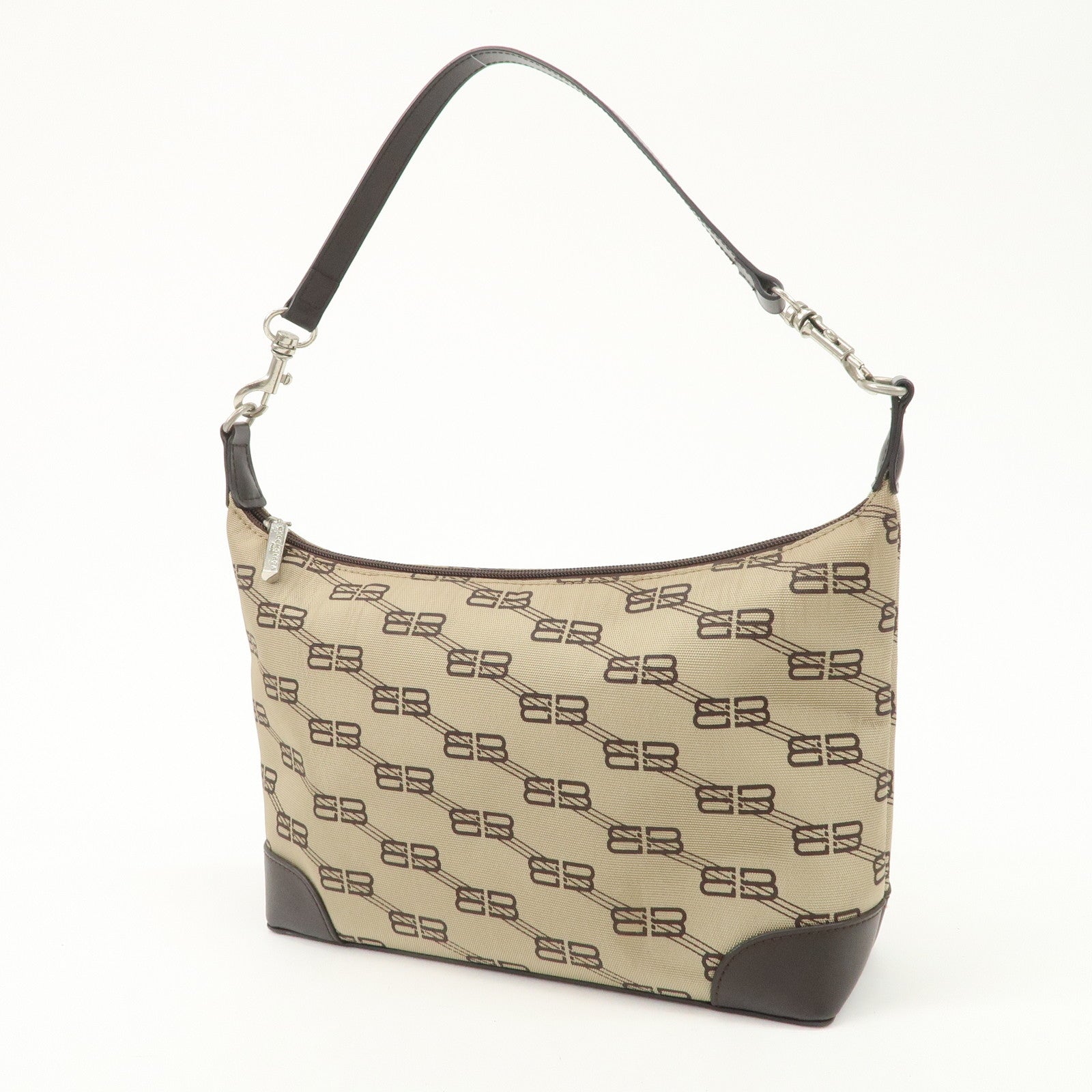 BALENCIAGA Leather Canvas Shoulder Bag Beige Brown