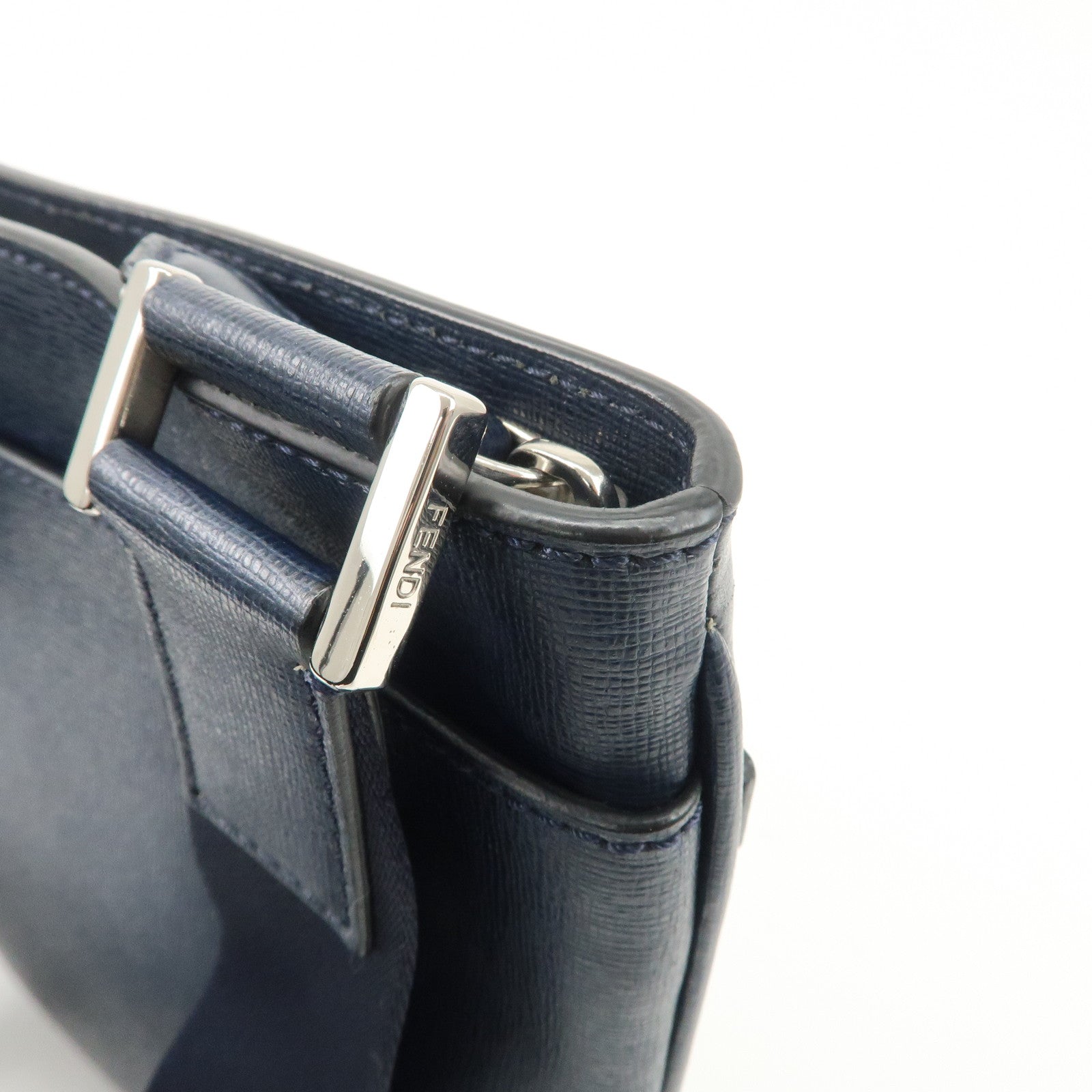 FENDI Logo Leather Shoulder Bag Crossbody Bag Navy 7VA357 Used