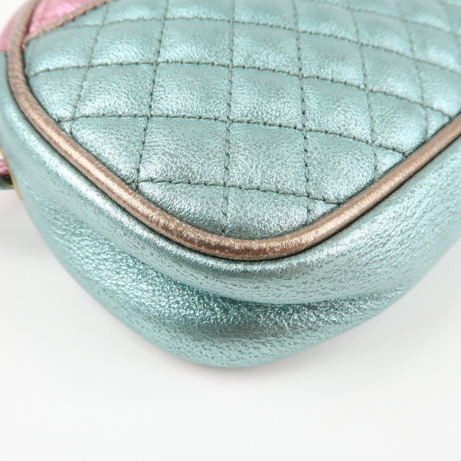 GUCCI Horsebit Leather Shoulder Bag Metallic Pink Blue 534951 Used