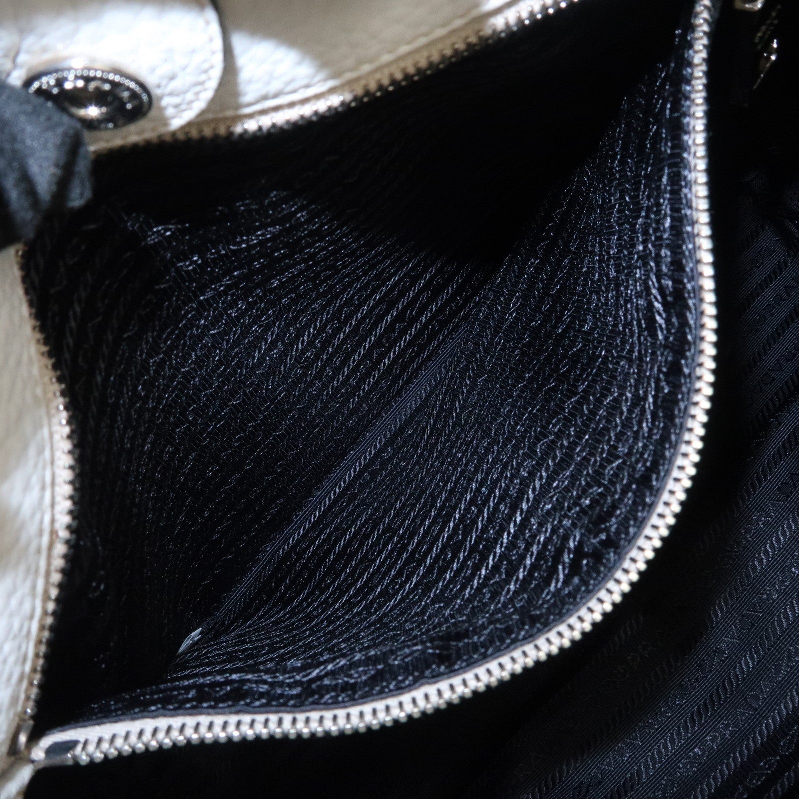 PRADA Triangle Logo Leather Shoulder Bag White BR5124