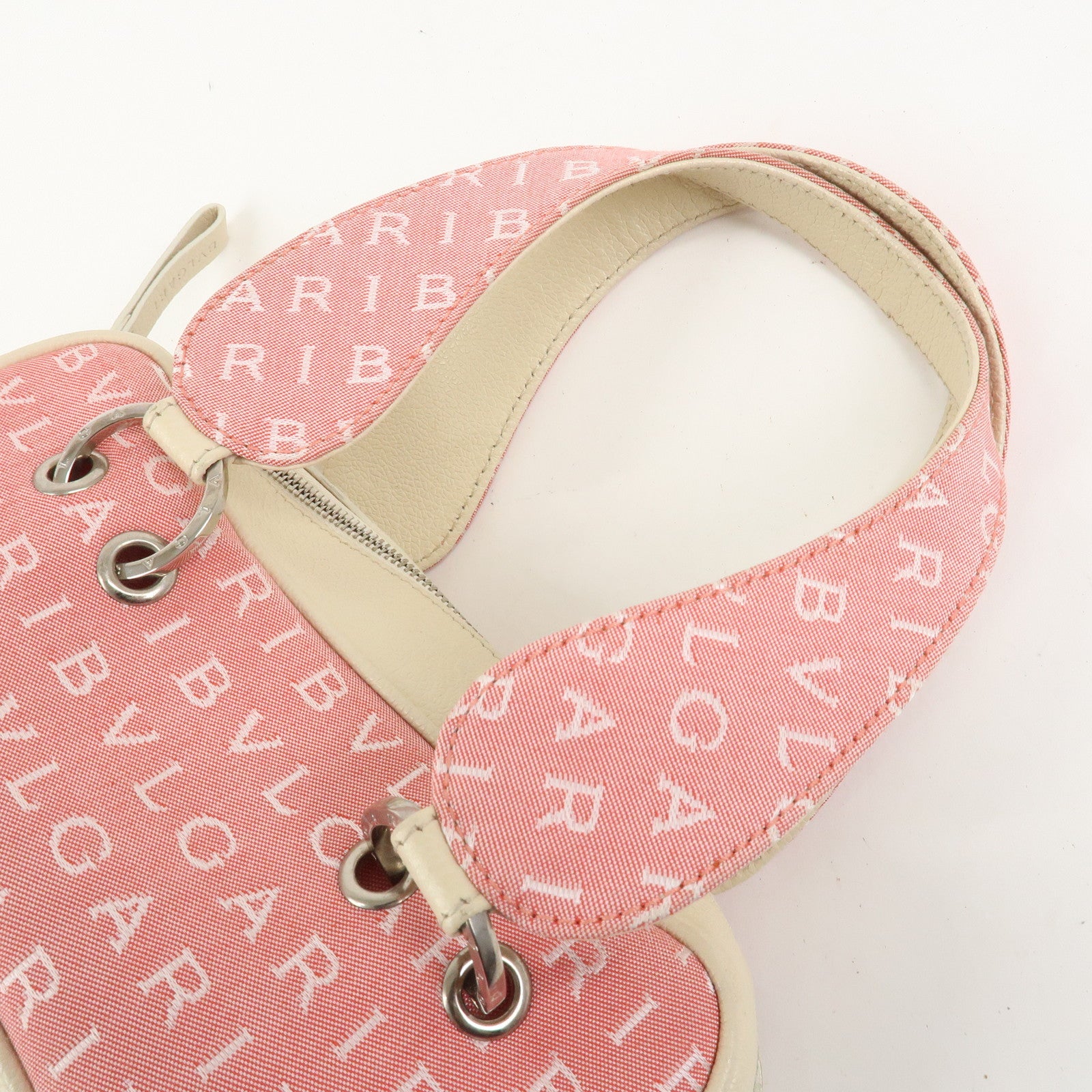 BVLGARI Logo Mania Canvas Leather Hand Bag Pink Ivory