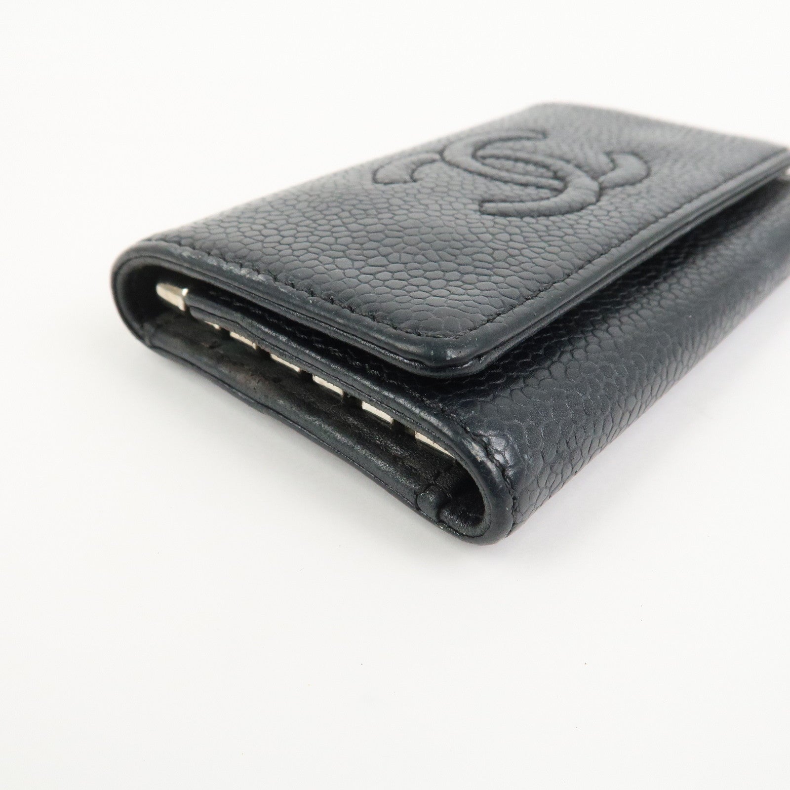 CHANEL COCO Mark Caviarskin Leather Key Case Key Holder Black