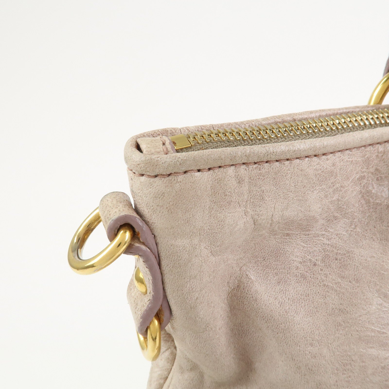 MIU MIU Logo Leather  2Way Bag Hand Bag Shoulder Bag Ivory