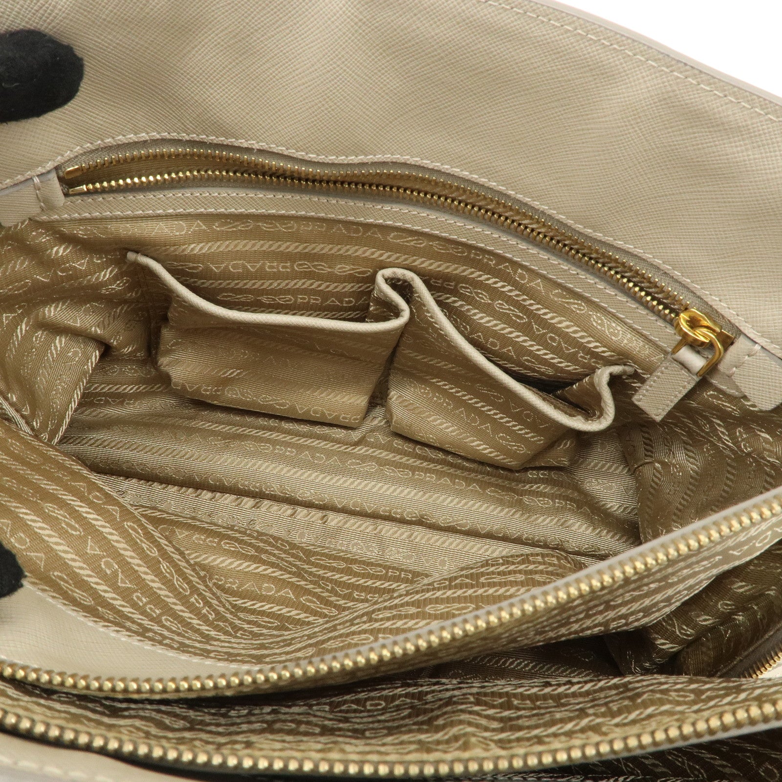 PRADA Triangle Logo Leather 2Way Bag Hand Bag Beige Gold Hardware Used