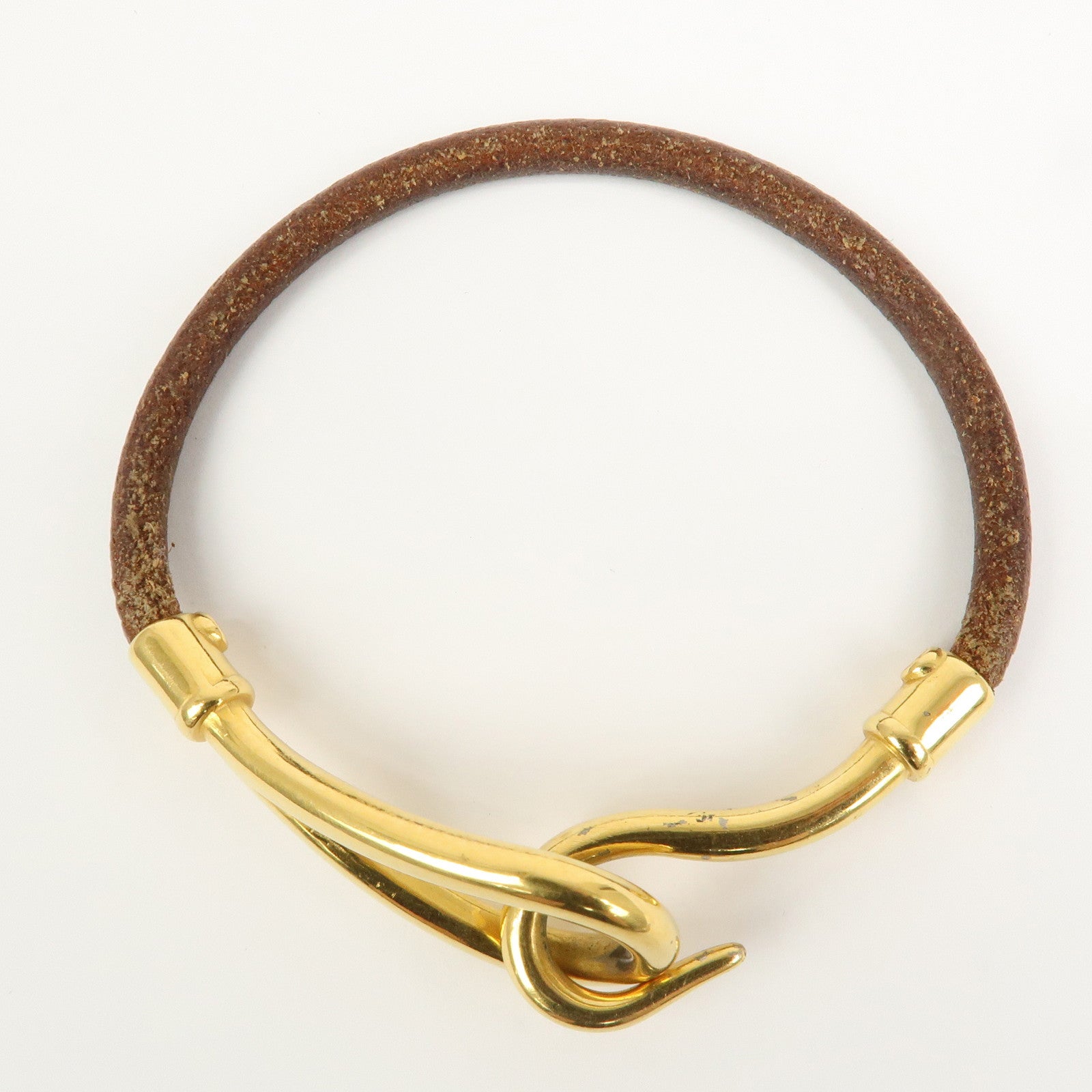 HERMES Jumbo Leather Metal Choker Bracelet Brown Gold