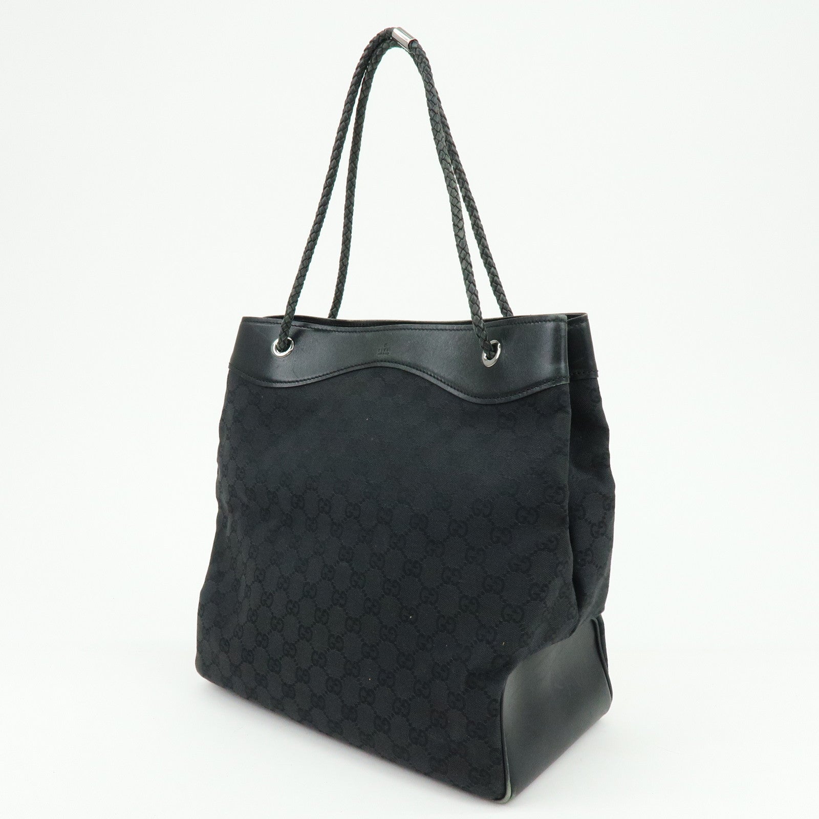 GUCCI GG Canvas Leather Tote Bag Shoulder Bag Black 109141