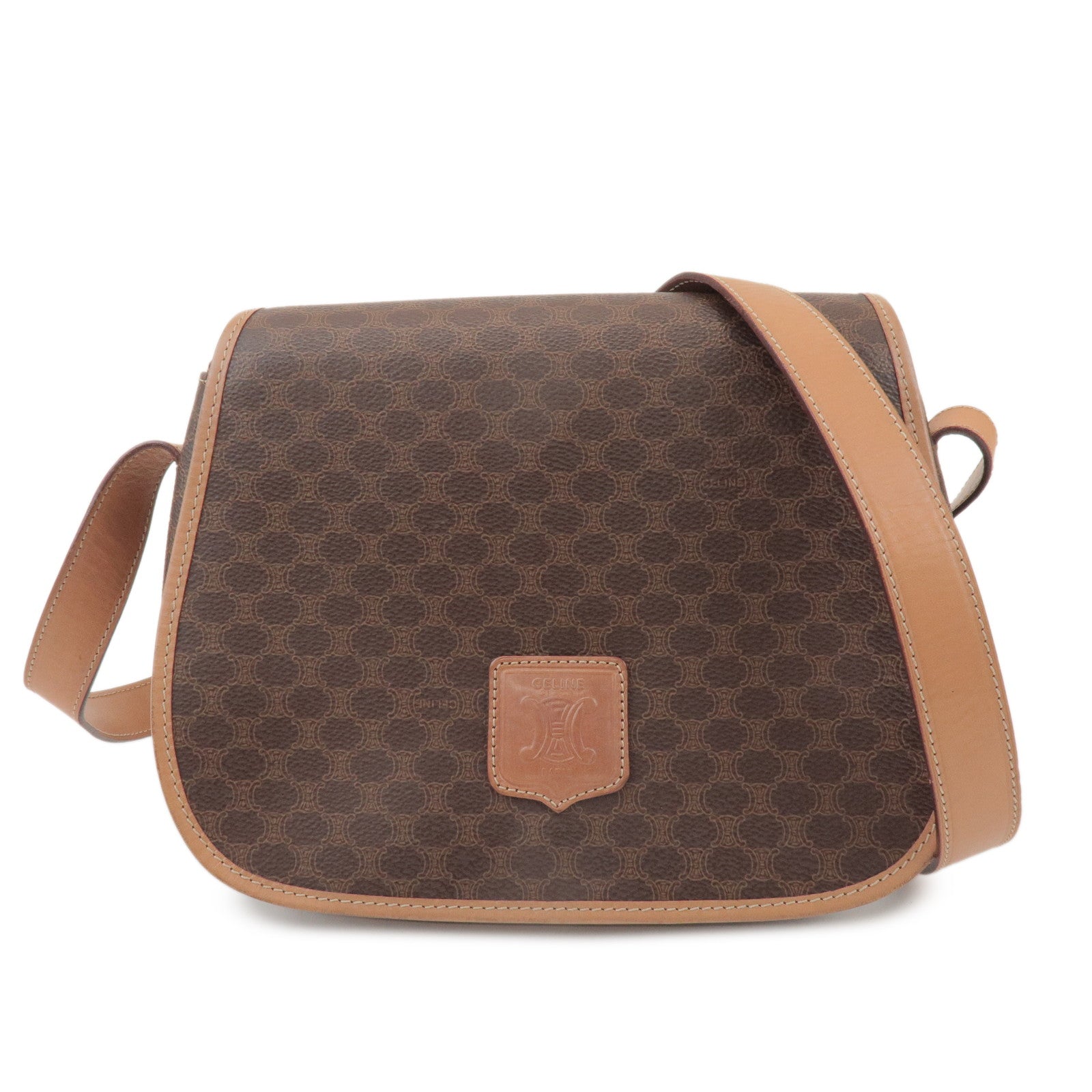 CELINE Macadam PVC Leather Shoulder Bag Crossbody Bag Brown