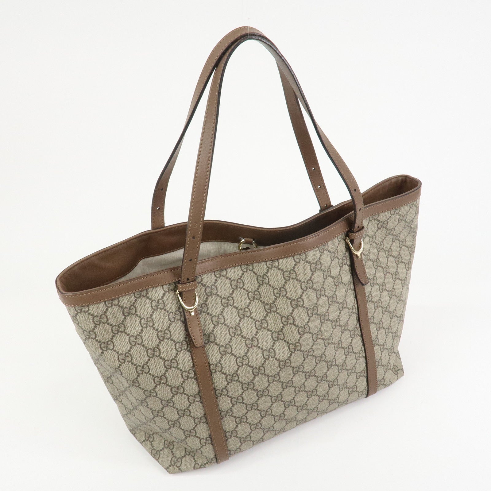 GUCCI GG Supreme Canvas Leather Tote Shoulder Bag Beige 309613