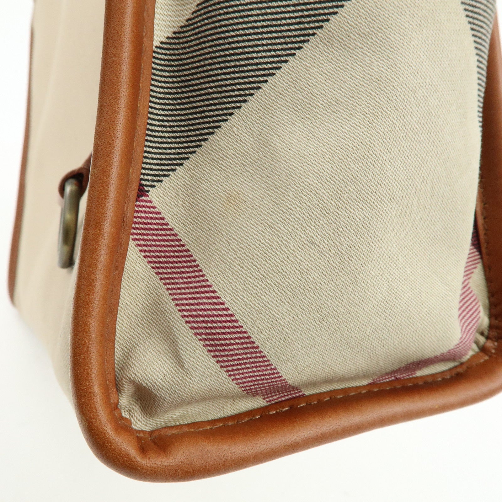 BURBERRY Nova Plaid Canvas Leather Tote Bag Hand Bag Beige Brown