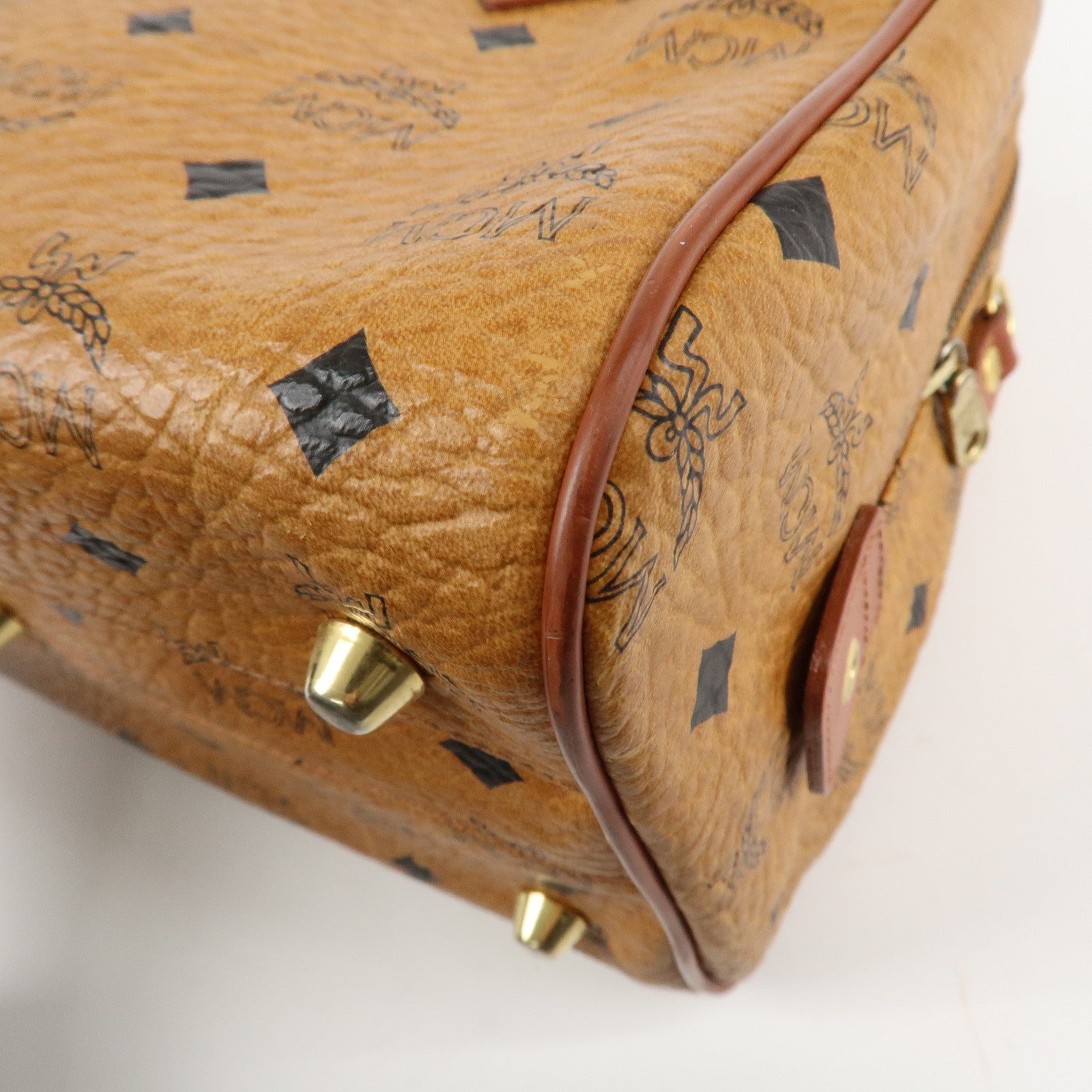 MCM Visetos Leather 2WAY Boston Bag Shoulder Bag Brown Gold HDW Used