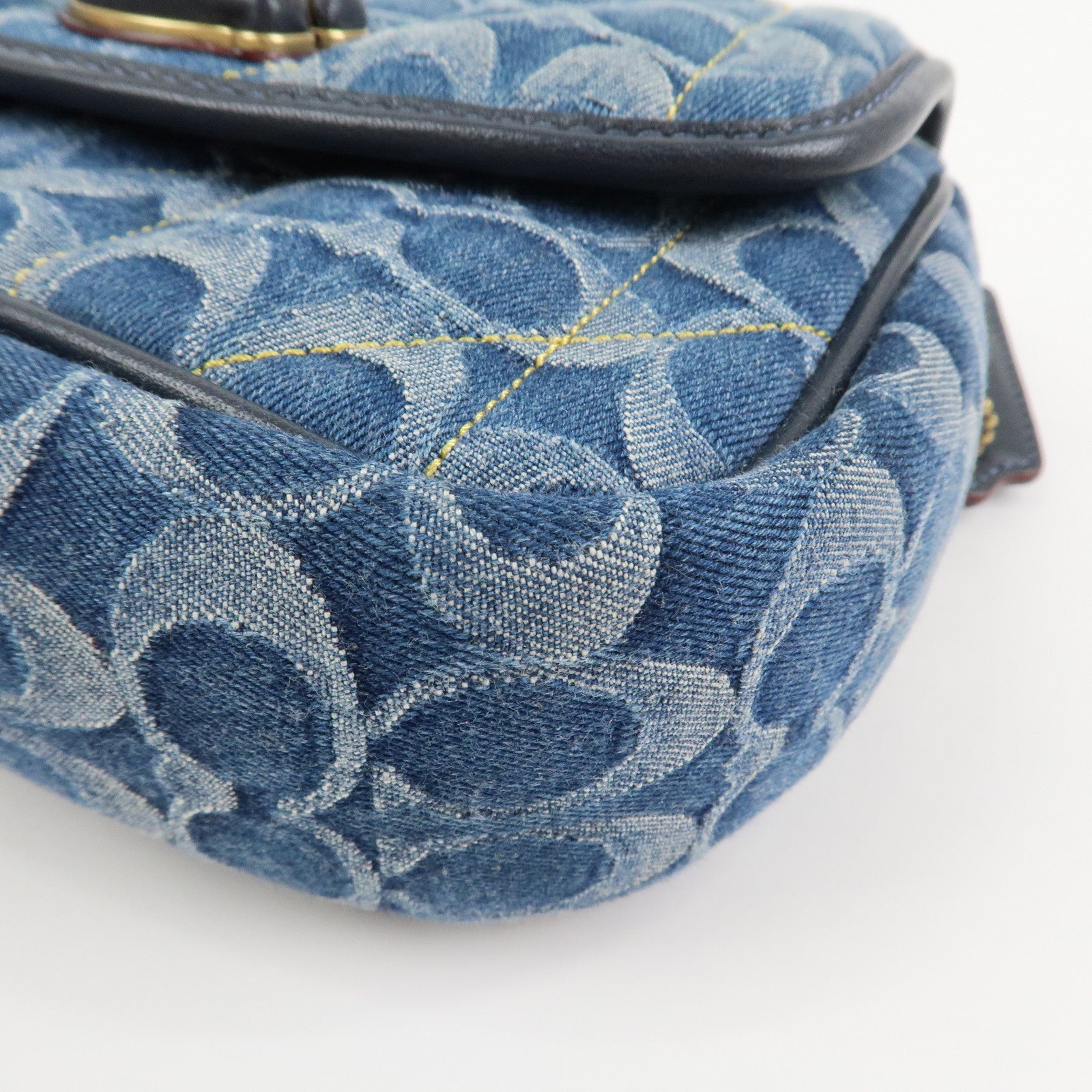 COACH Denim Leather Chain Shoulder Bag Crossbody Bag Hand Bag Blue