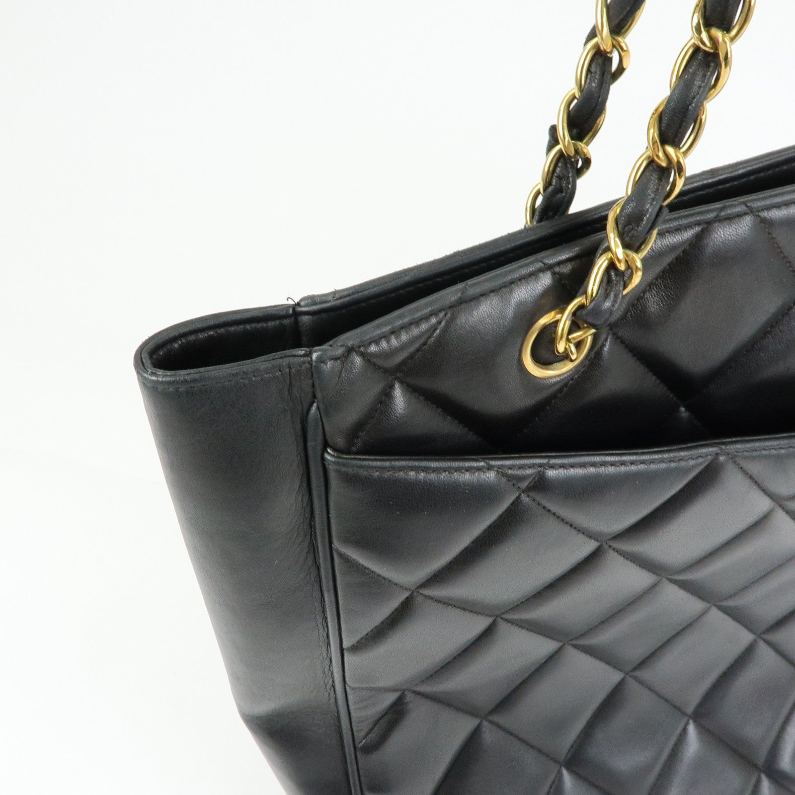 CHANEL Matelasse COCO Mark Lamb Skin Tote Bag Shoulder Bag Black