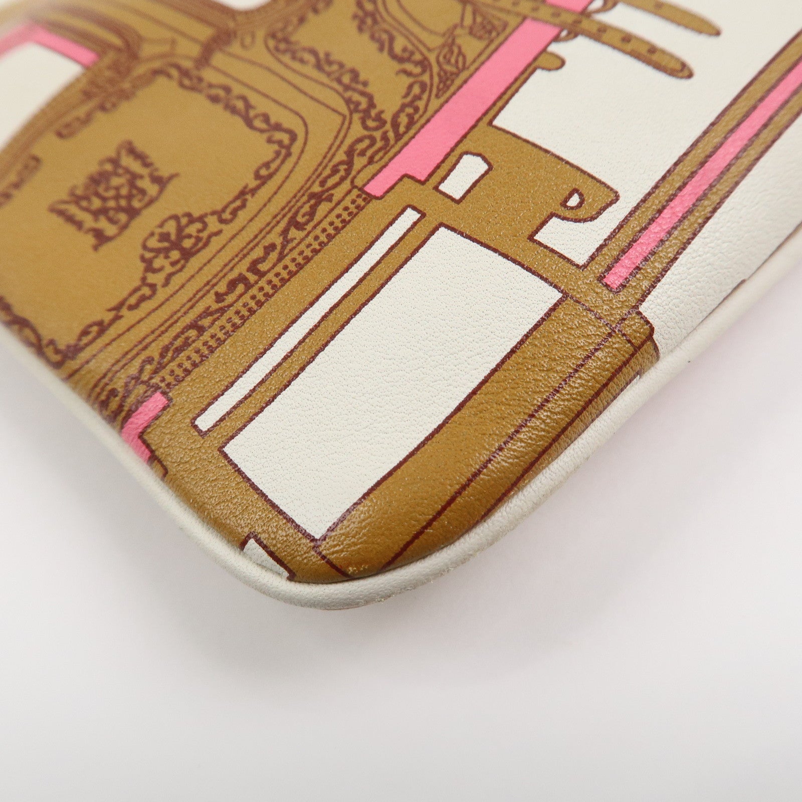 HERMES Carre Calf Skin Pocket Pouch BALADE EN BERLINE Ivory Brown