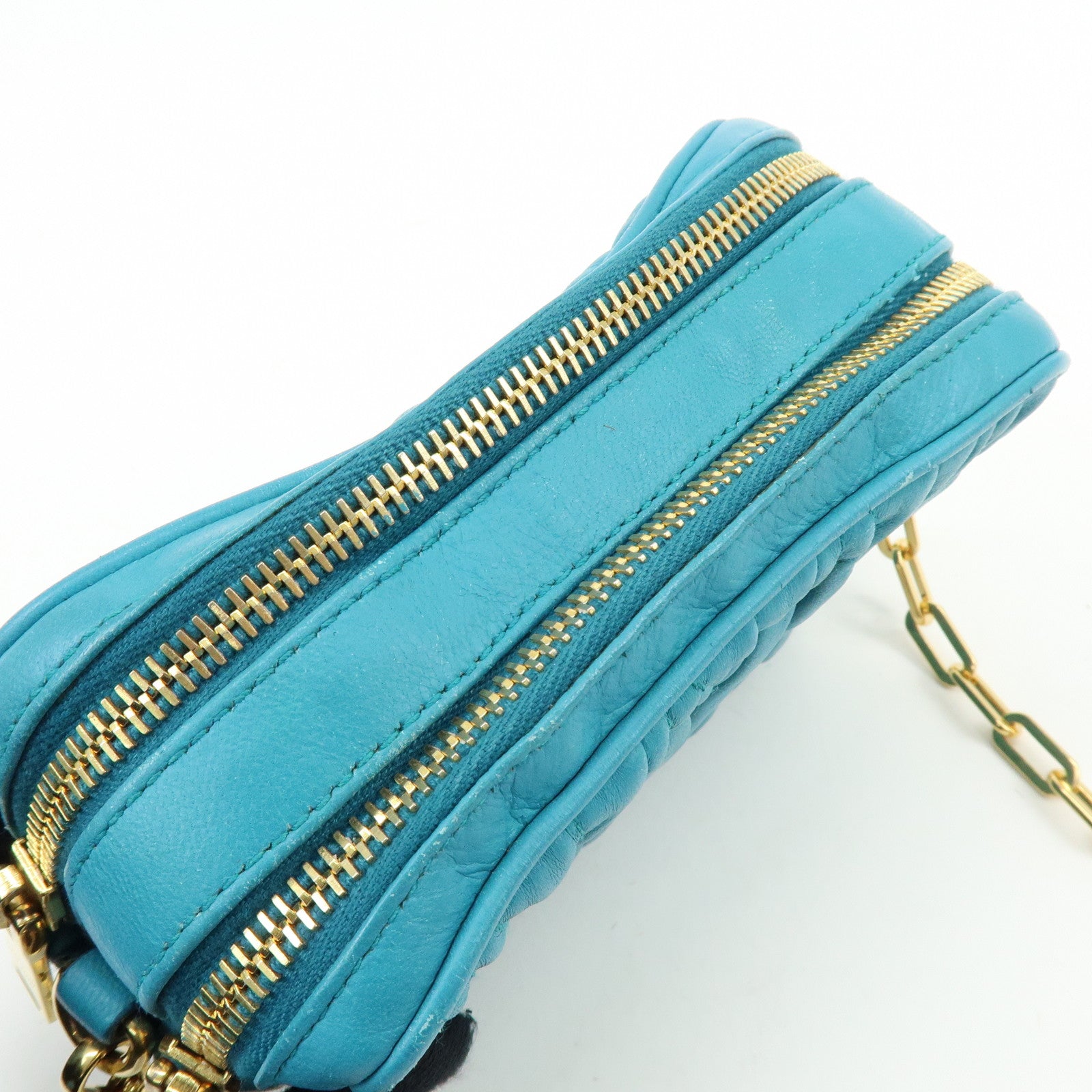 MIU MIU Matelasse Leather 2Way Bag Hand Shoulder Bag Blue RT0543