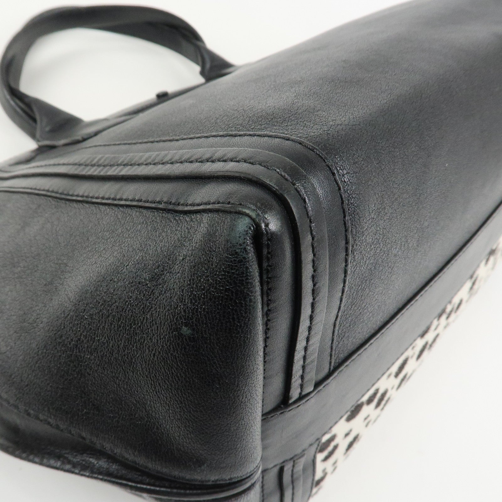 Chloe Alison Unborn Calf Leather Dalmatian Tote Bag Black Ivory